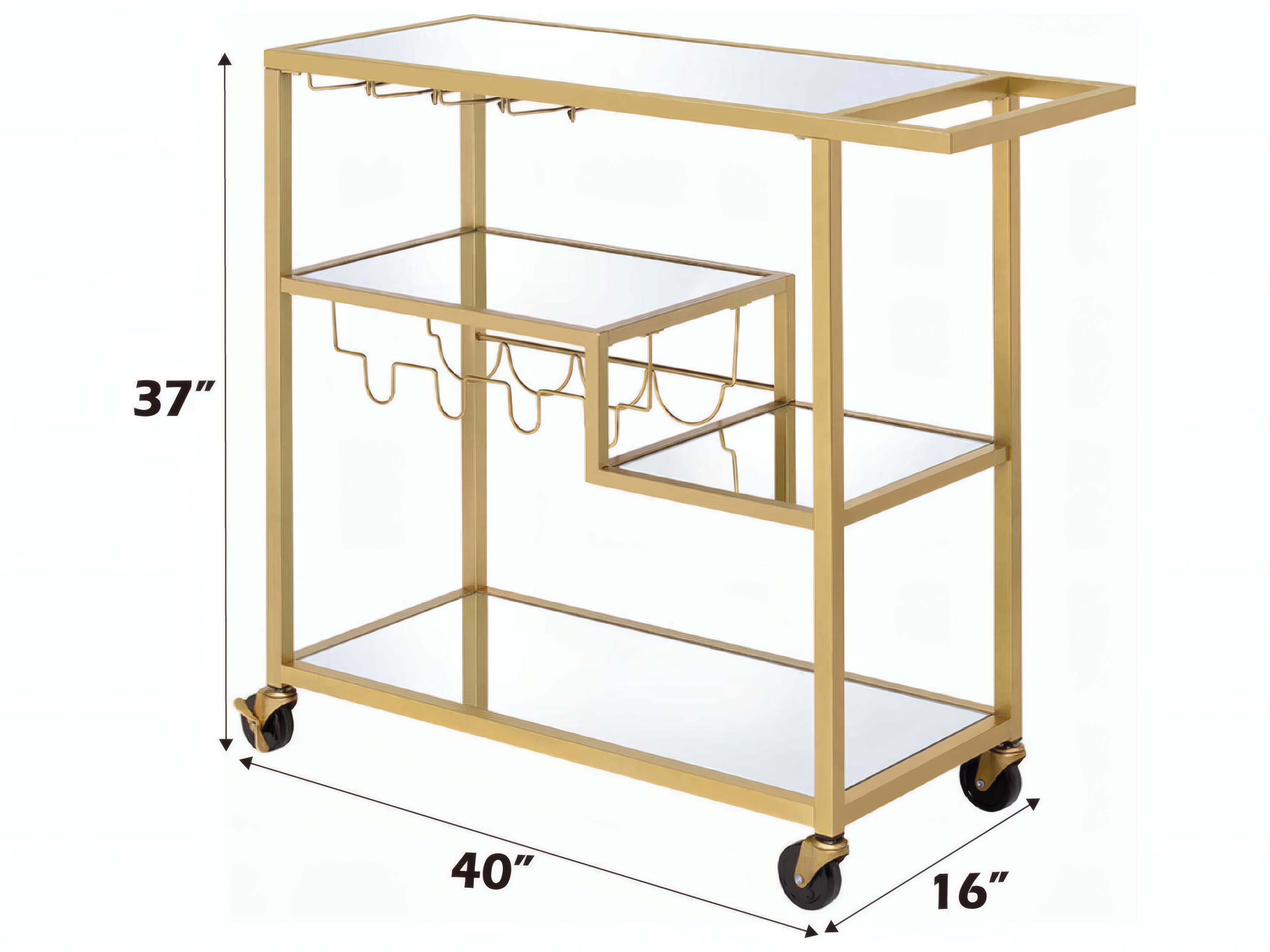 Acme Furniture Glass Champagne Mirror Bar Cart