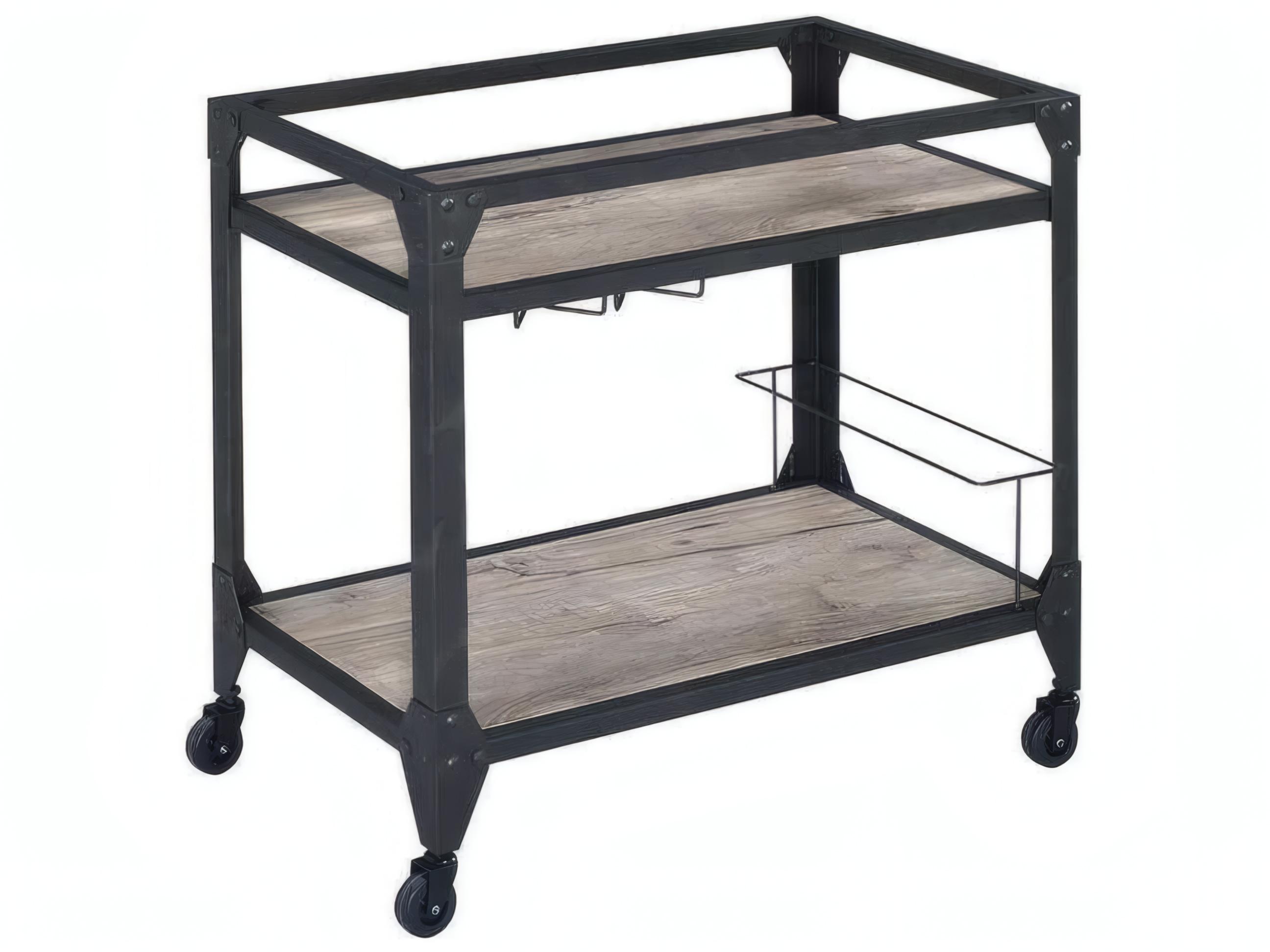 Acme Furniture Wood Brown Rustic Oak Charcoal Bar Cart