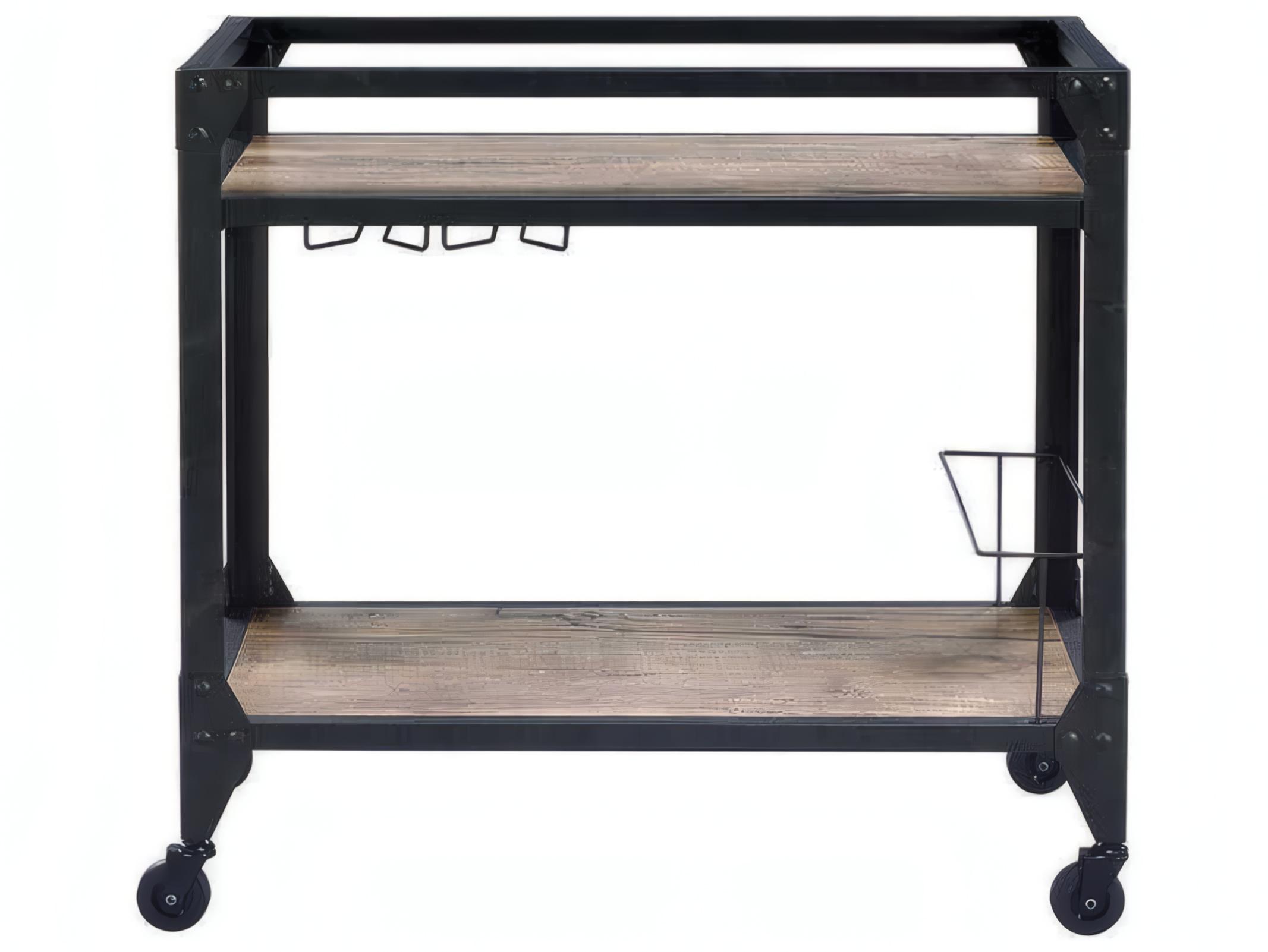 Acme Furniture Wood Brown Rustic Oak Charcoal Bar Cart