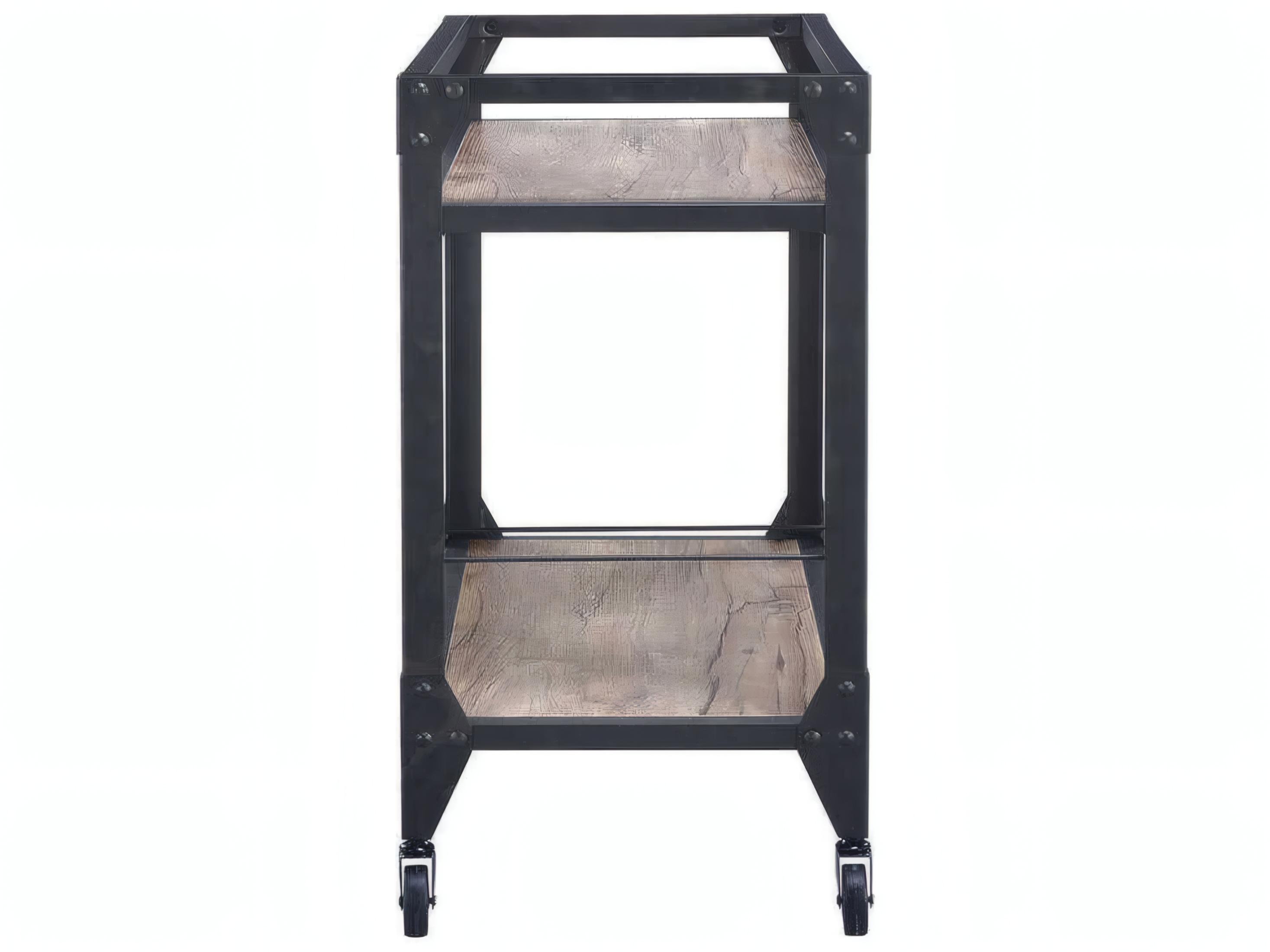 Acme Furniture Wood Brown Rustic Oak Charcoal Bar Cart