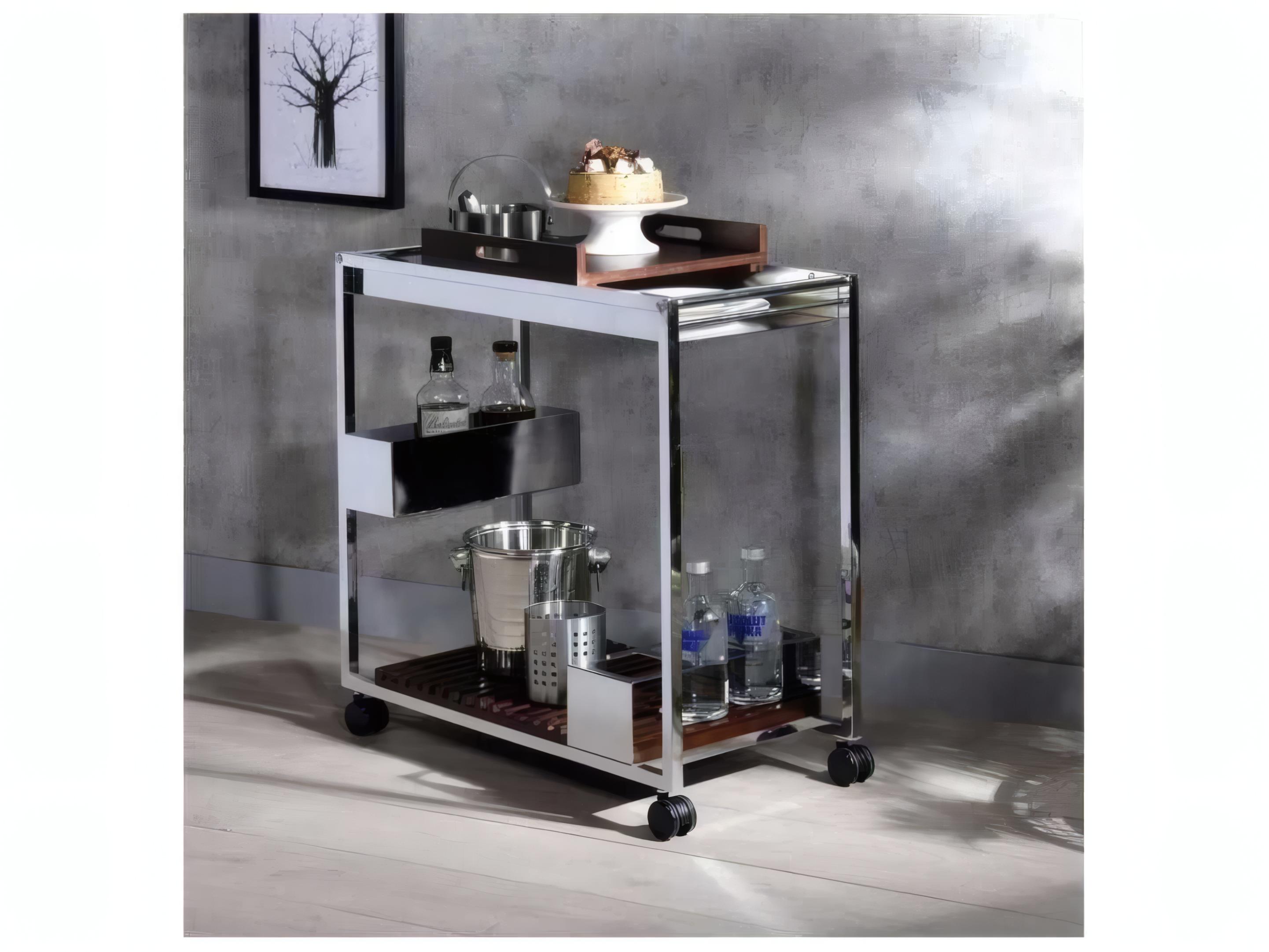 Acme Furniture Wood Silver Chrome Bar Cart