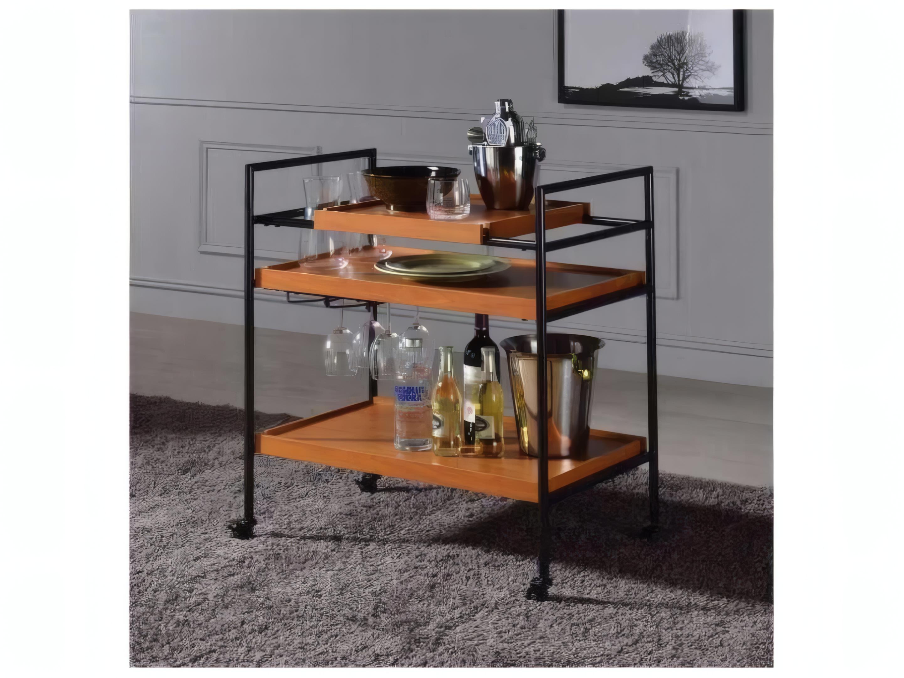 Acme Furniture Oaken Wood Brown Honey Oak Black Bar Cart
