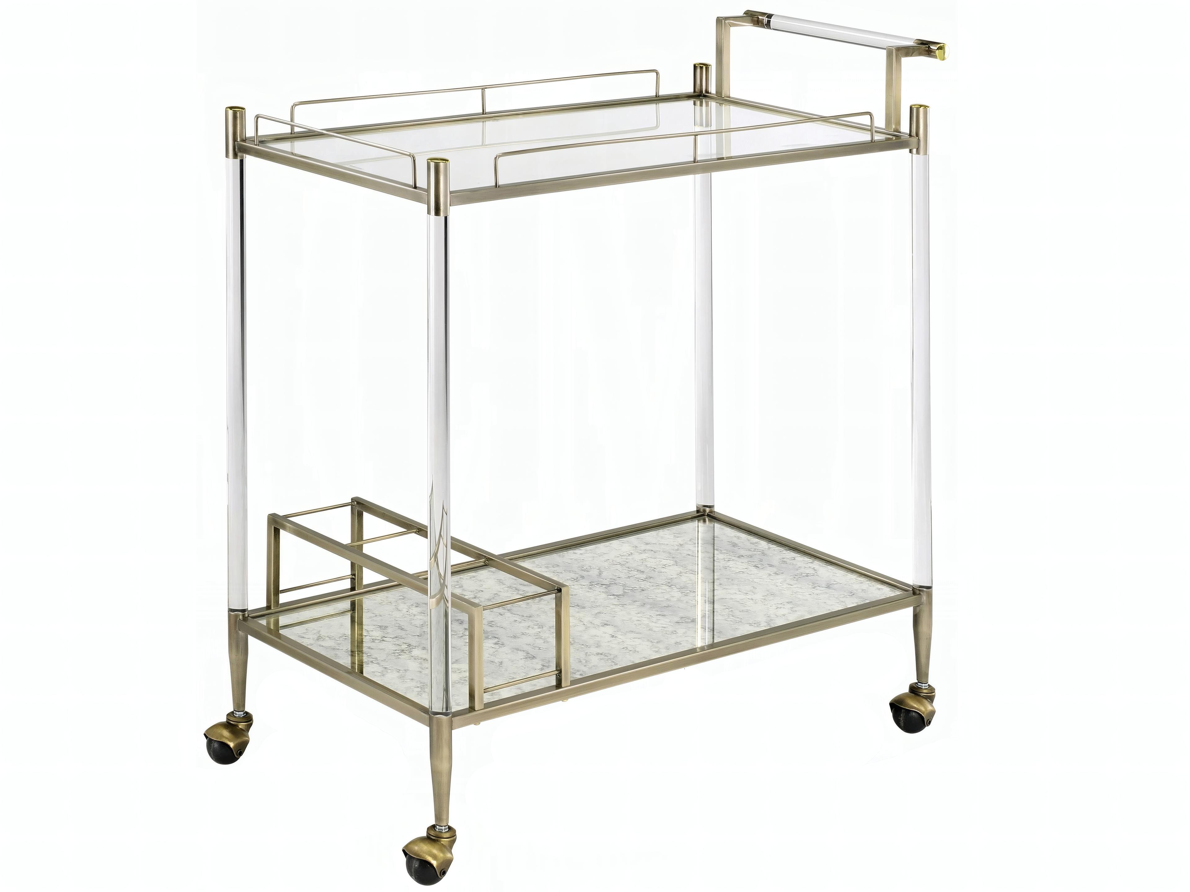 Acme Furniture Glass Gold Antique Mirror Wire Brass Bar Cart