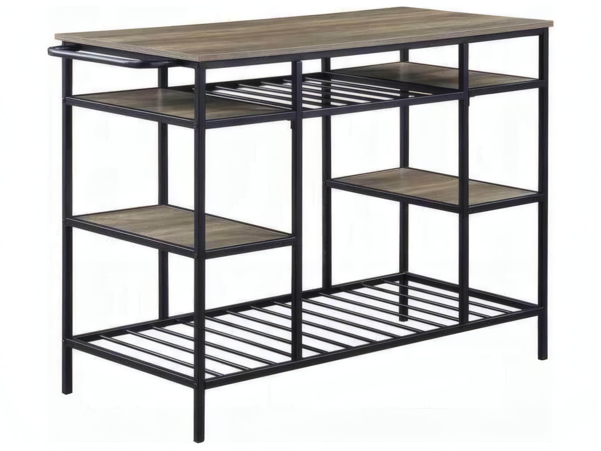 Acme Furniture Wood Rustic Oak Black Bar Cart