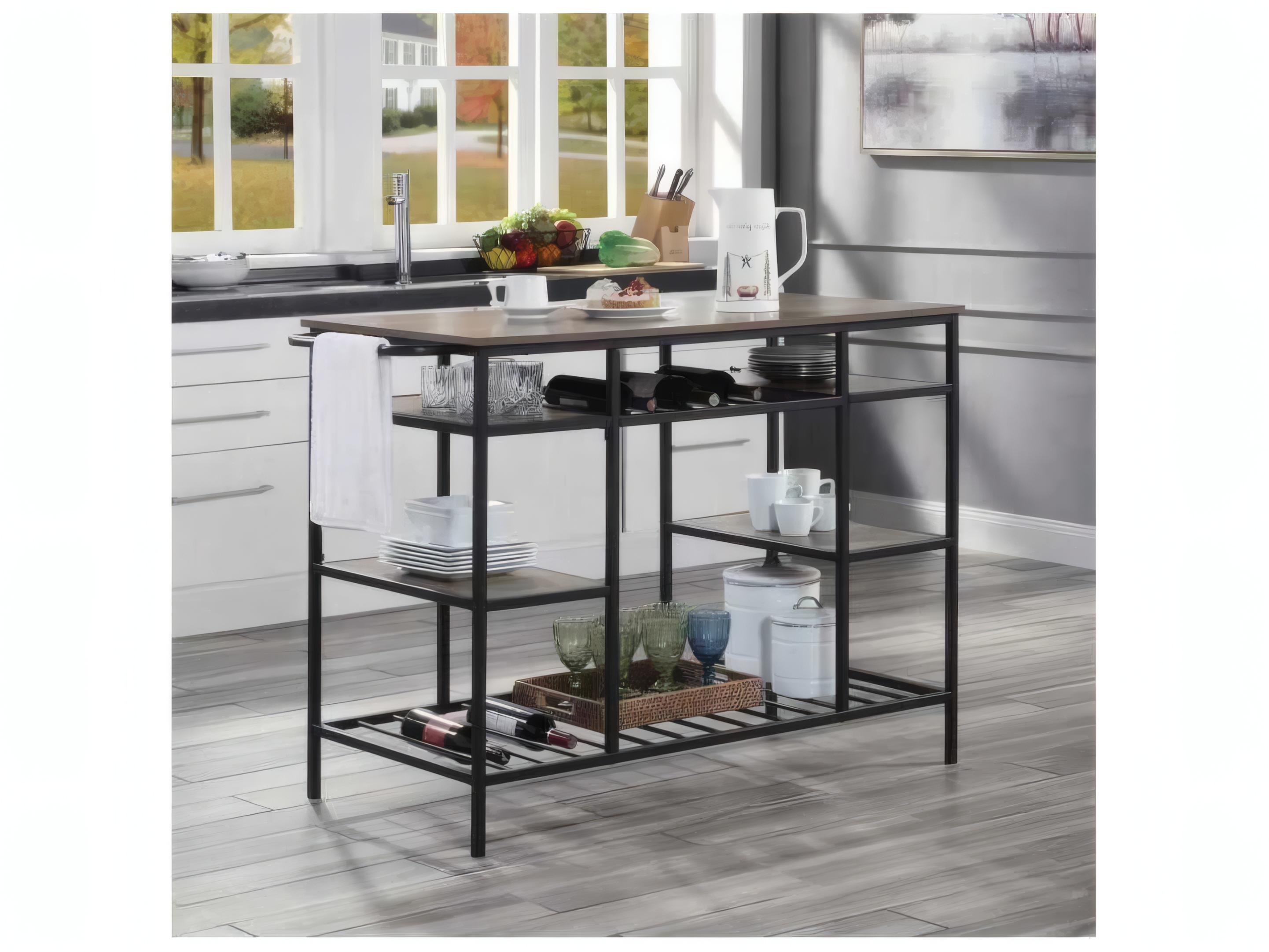 Acme Furniture Wood Rustic Oak Black Bar Cart