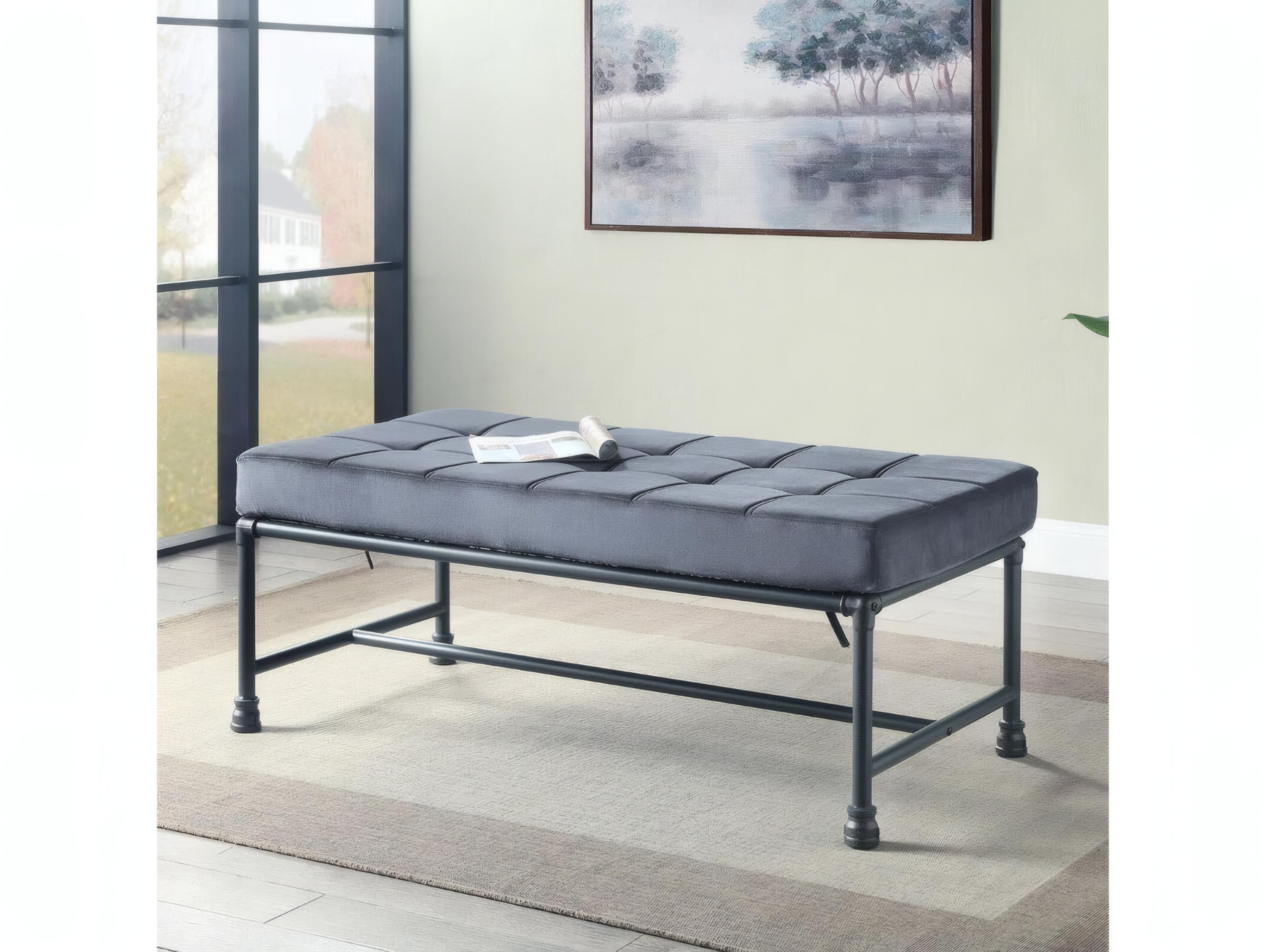 Acme Furniture Brantley Gray Velvet Sandy Upholstered Accent Bench