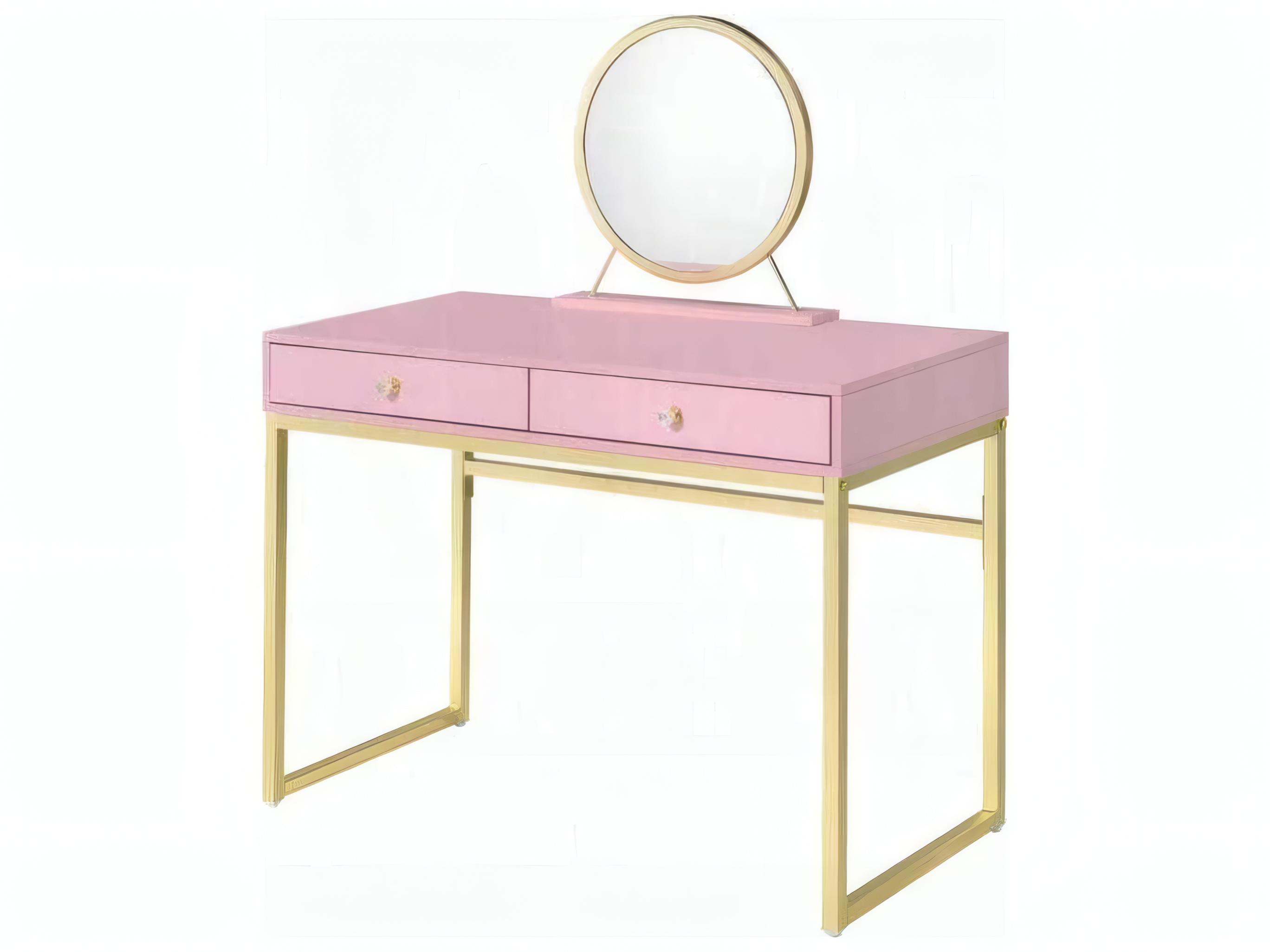 Acme Furniture Coleen Pink Gold Vanity Table