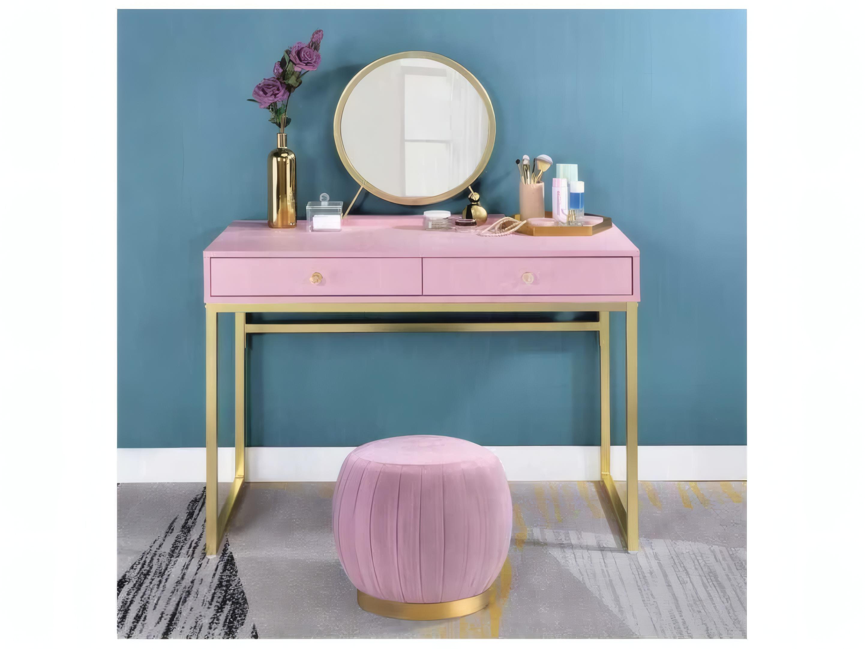 Acme Furniture Coleen Pink Gold Vanity Table