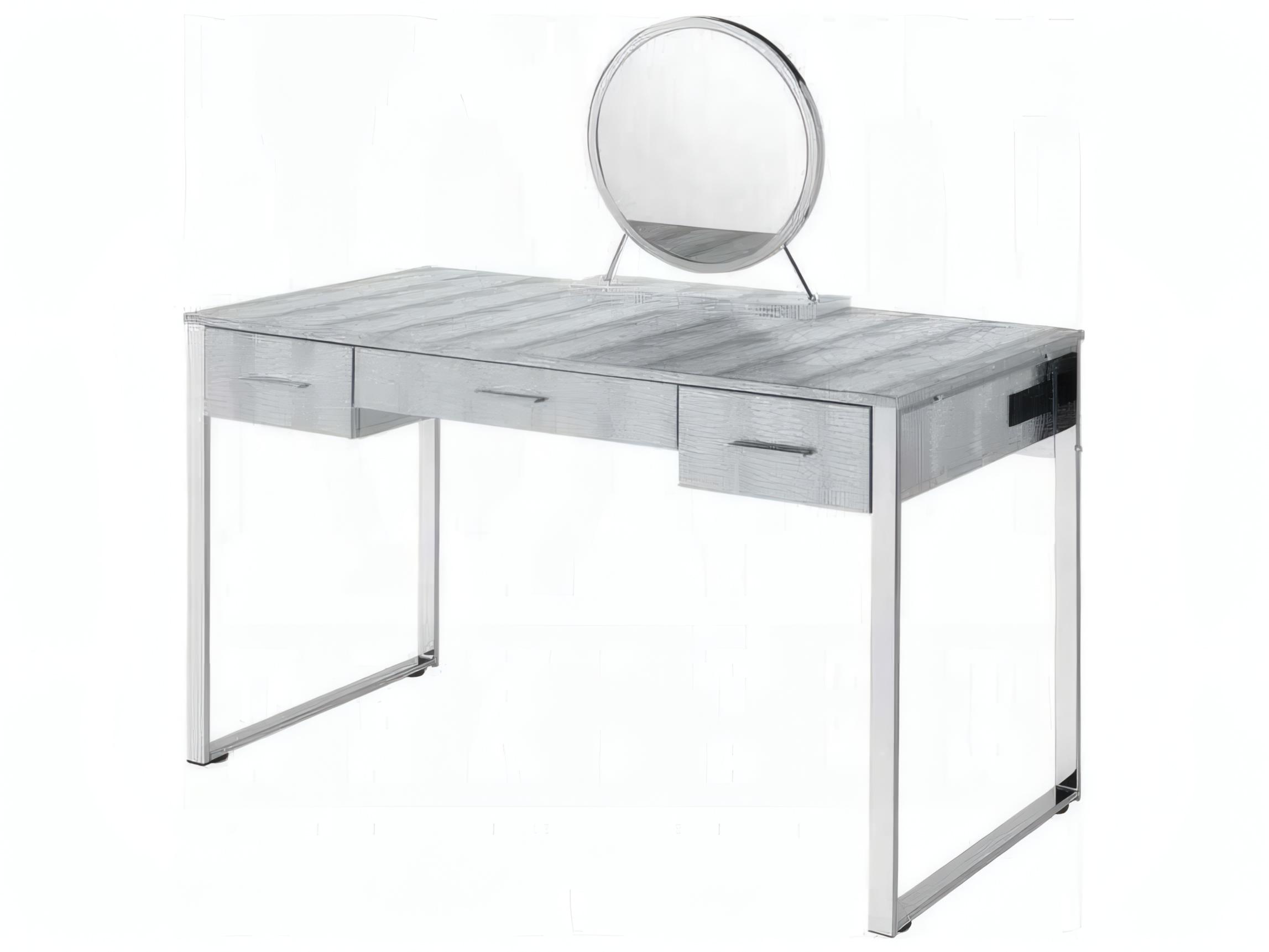 Acme Furniture Myles Antique White Chrome Vanity Table