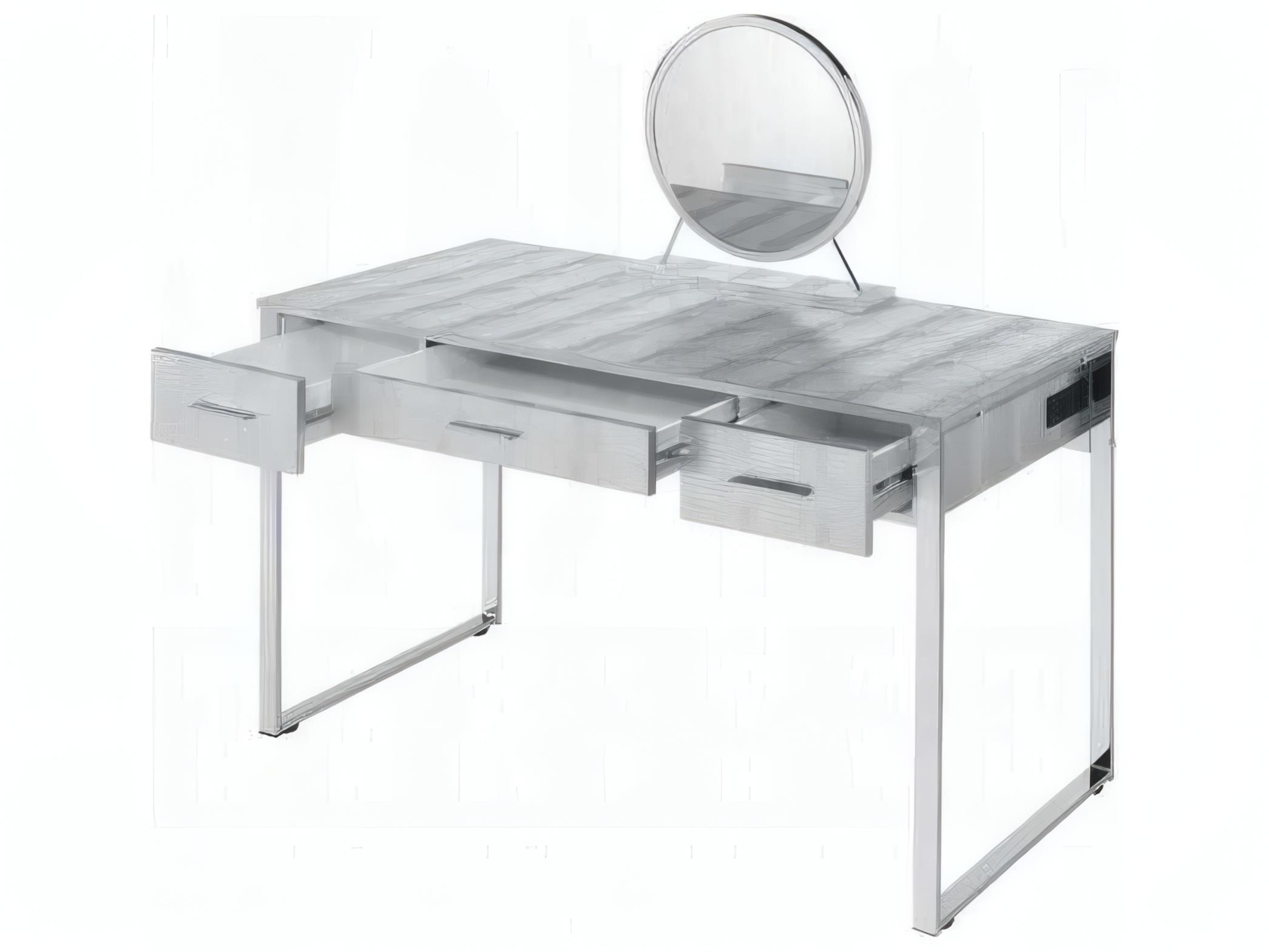 Acme Furniture Myles Antique White Chrome Vanity Table