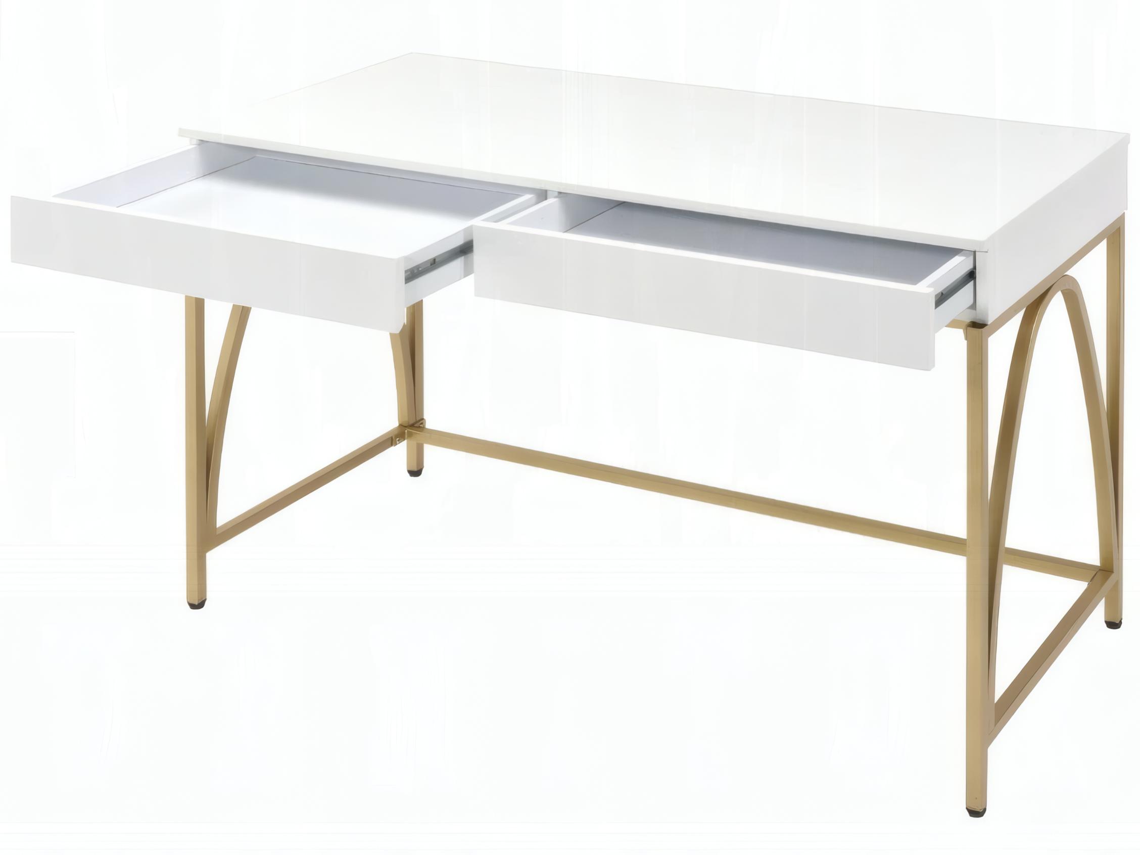 Acme Furniture Lightmane White High Gloss Gold Vanity Table