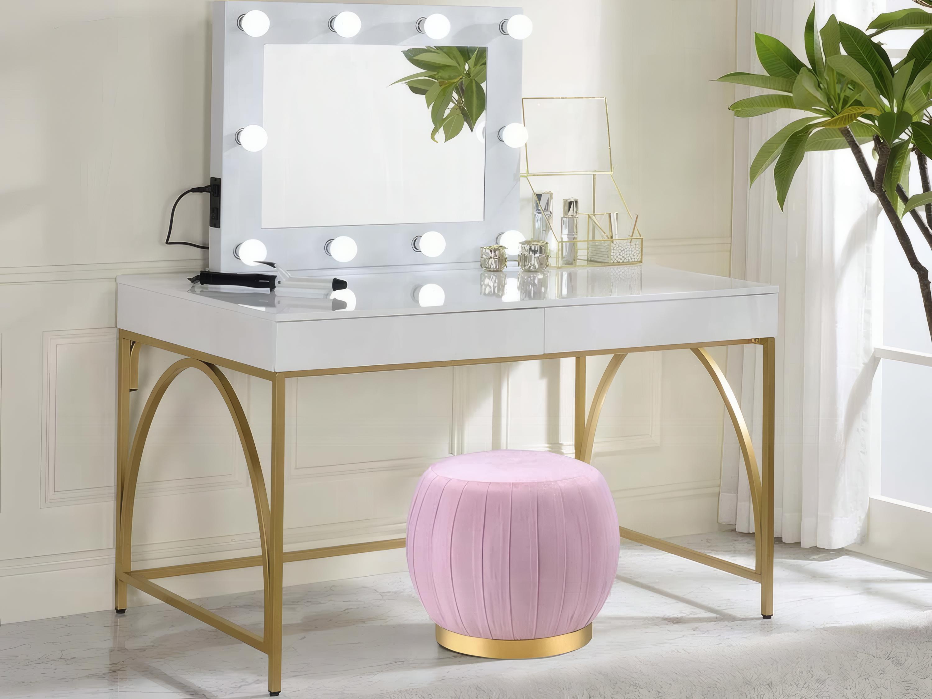 Acme Furniture Lightmane White High Gloss Gold Vanity Table