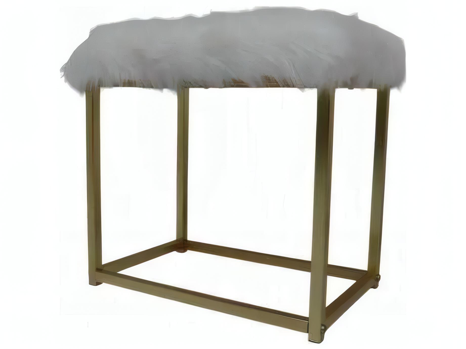 Acme Furniture Adao Faux Fur Mirror Black Brass White Upholstered Accent Stool