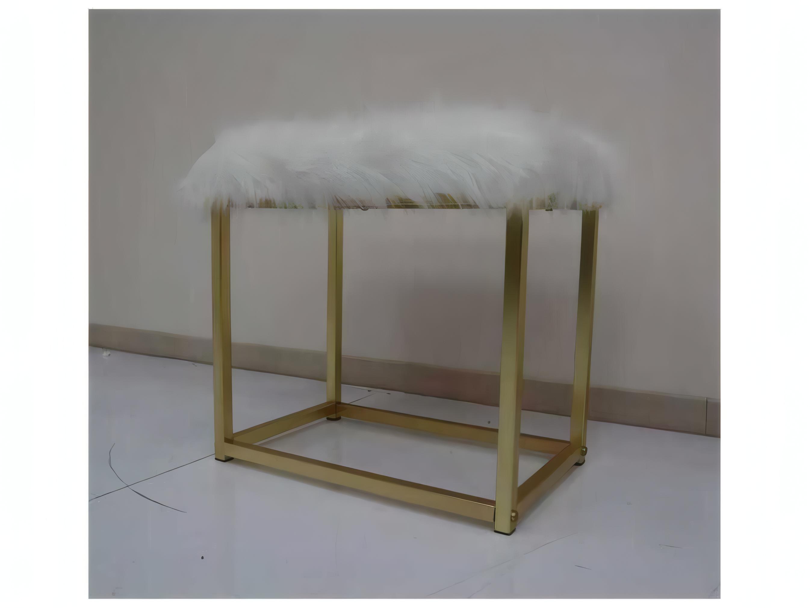 Acme Furniture Adao Faux Fur Mirror White Brass Upholstered Accent Stool