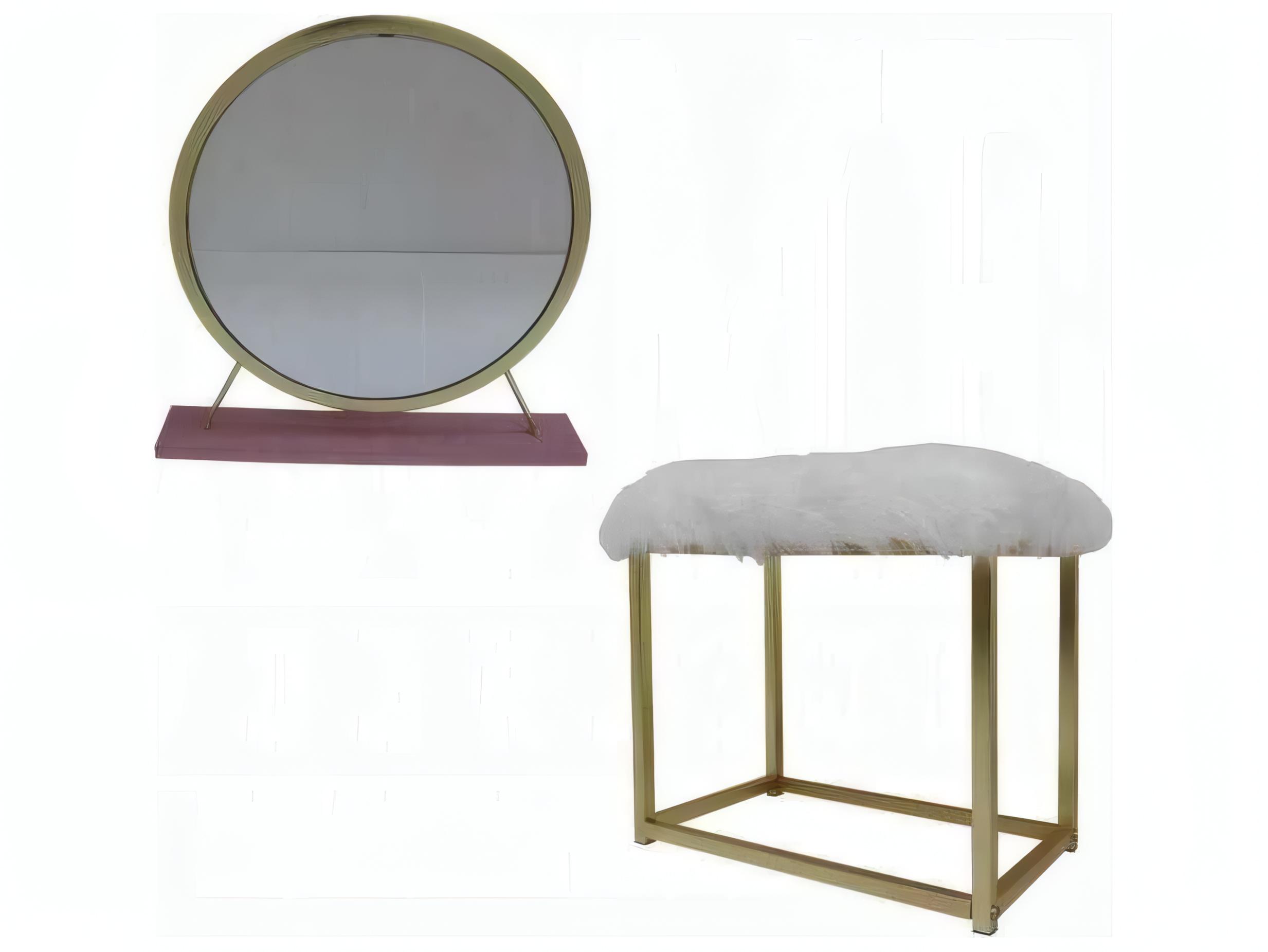 Acme Furniture Adao Faux Fur Mirror Pink Gold White Upholstered Accent Stool
