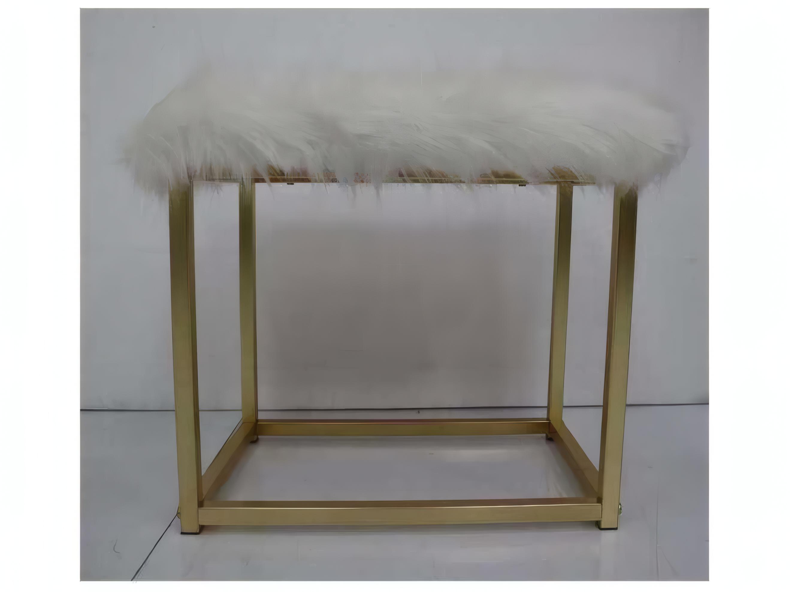 Acme Furniture Adao Faux Fur Mirror Pink Gold White Upholstered Accent Stool
