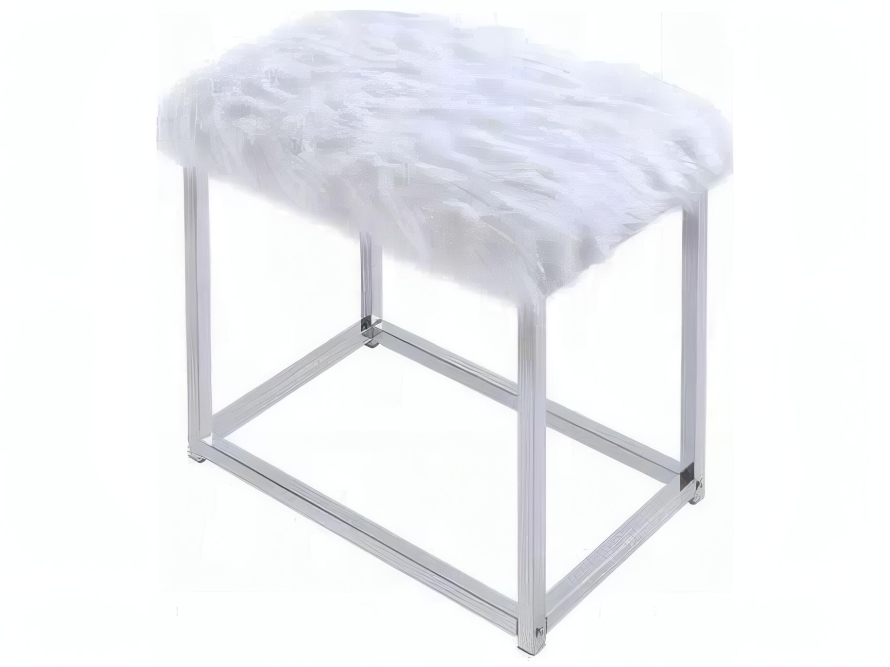 Acme Furniture Adao Faux Fur Mirror White Chrome Upholstered Accent Stool