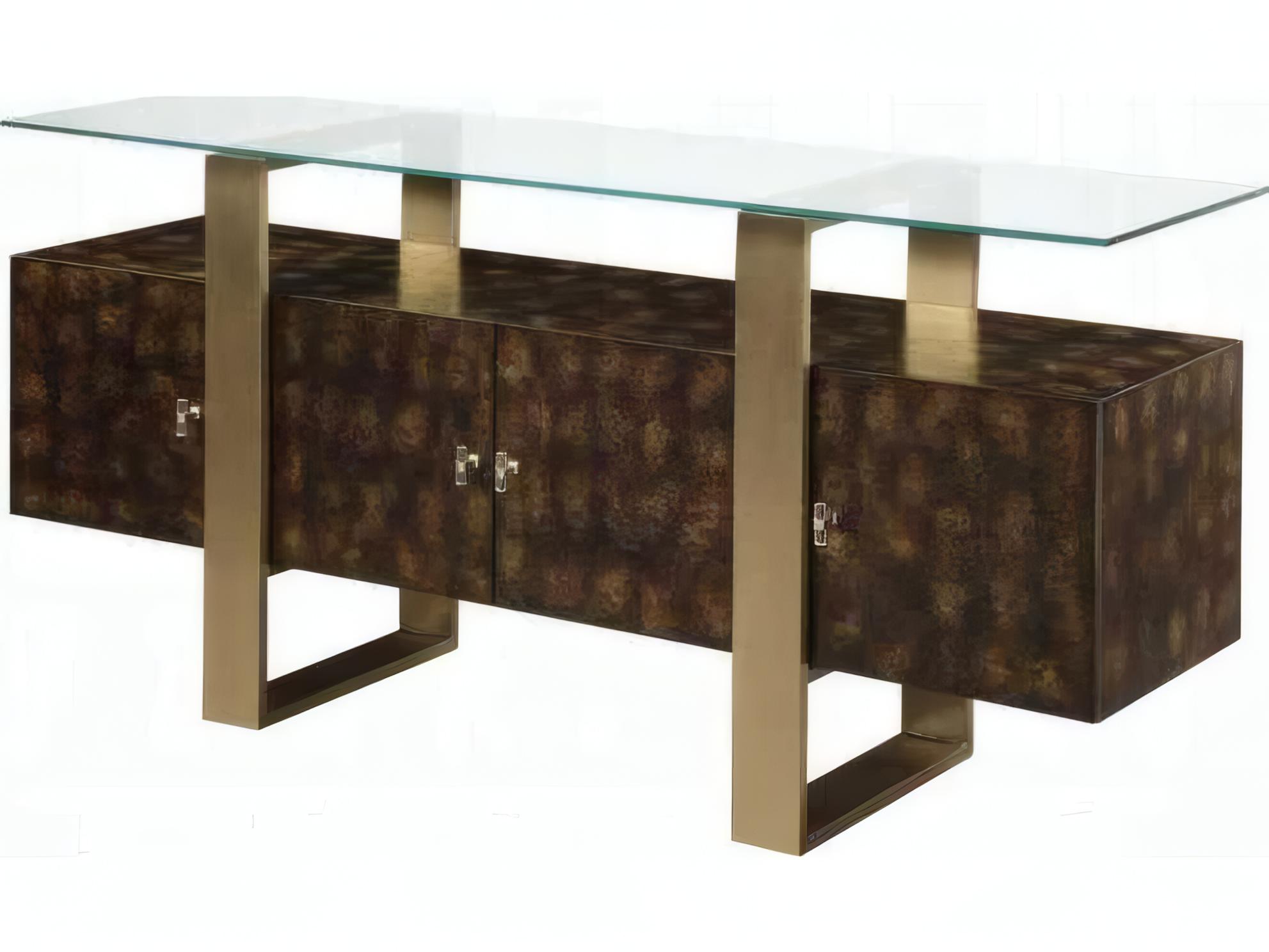 Acme Furniture Rectangular Glass Brass Antique Brown Console Table