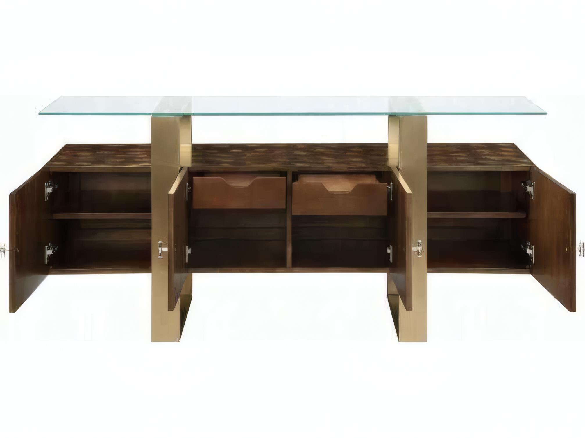 Acme Furniture Rectangular Glass Brass Antique Brown Console Table