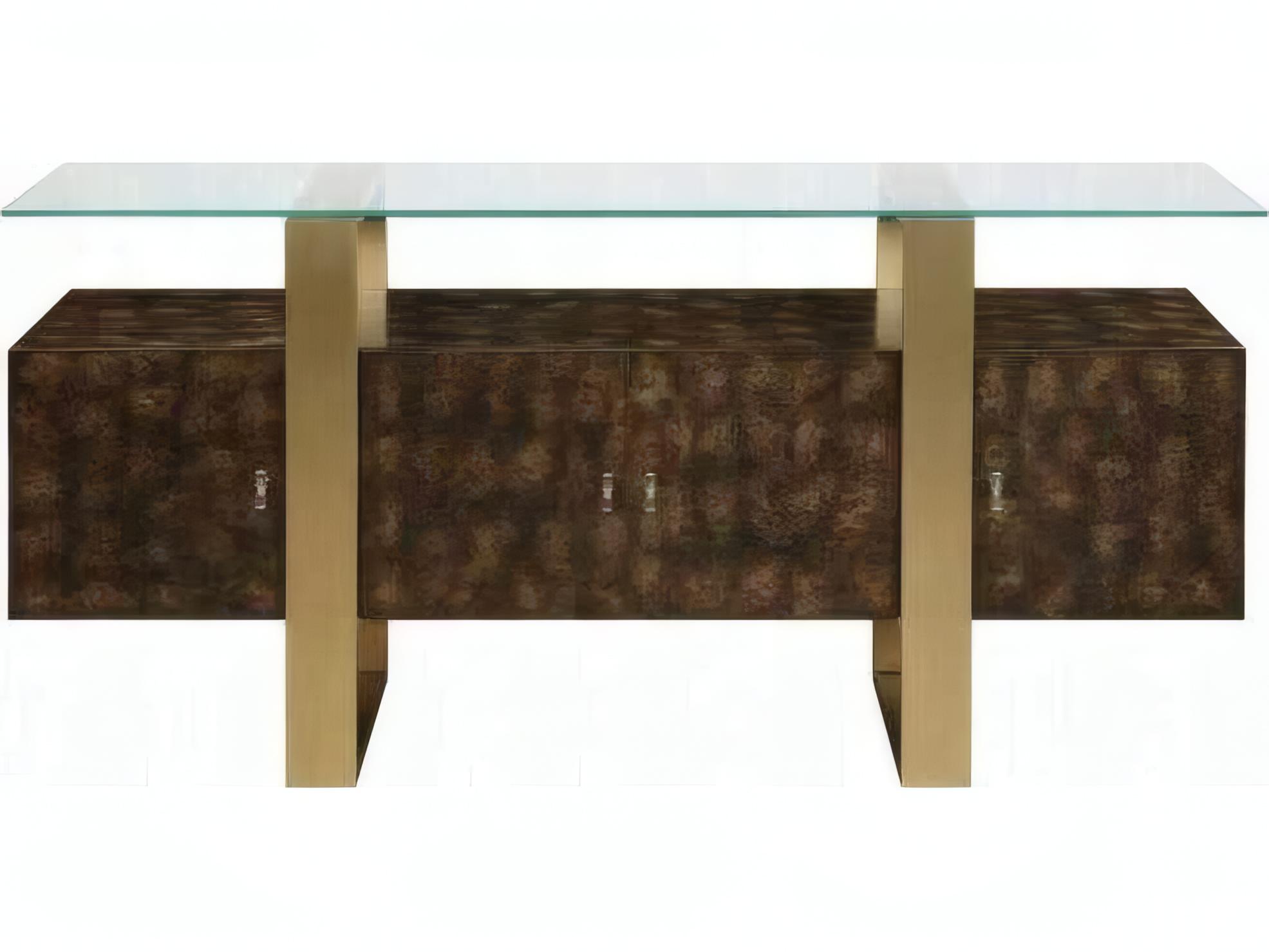 Acme Furniture Rectangular Glass Brass Antique Brown Console Table