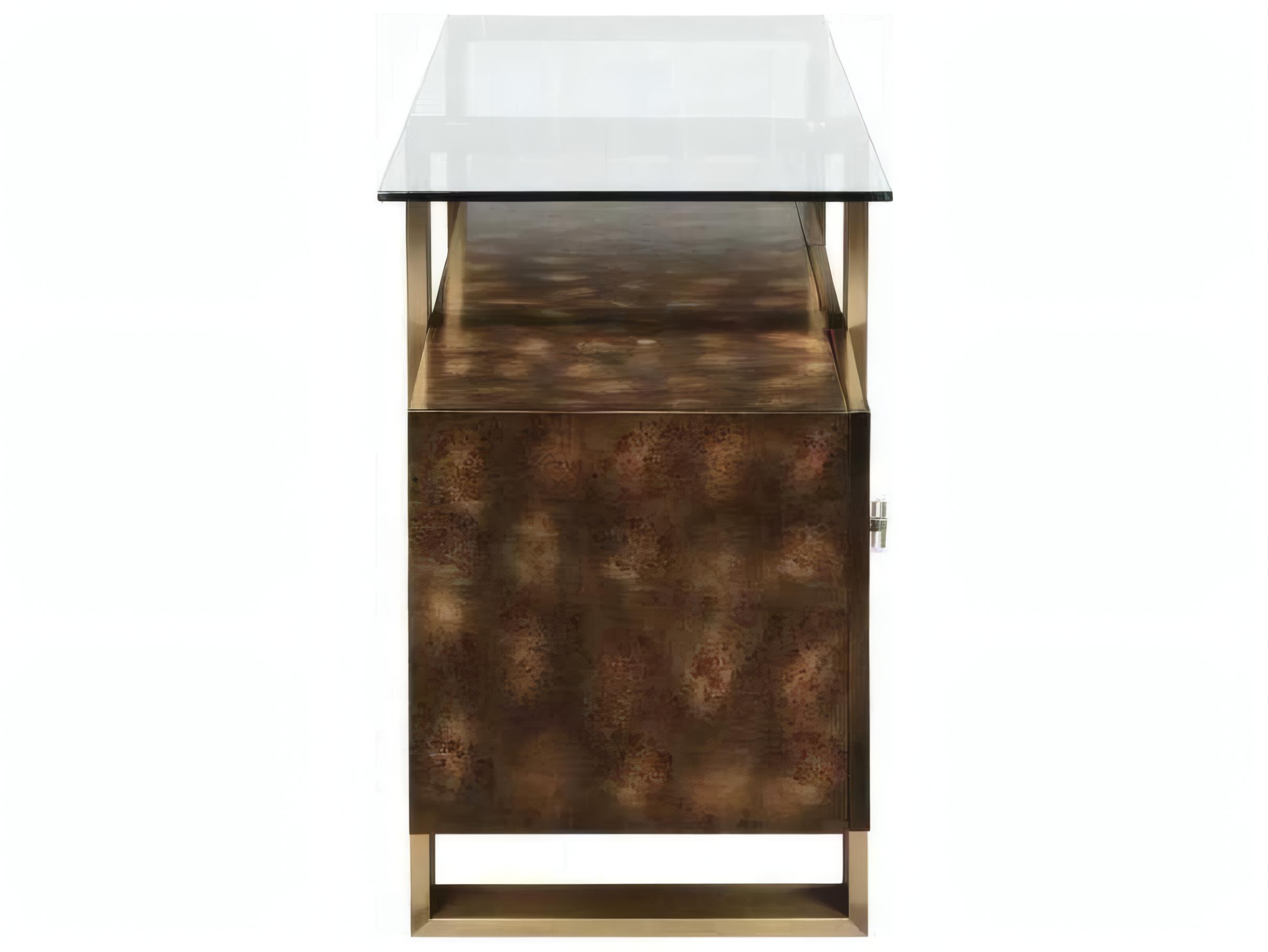 Acme Furniture Rectangular Glass Brass Antique Brown Console Table