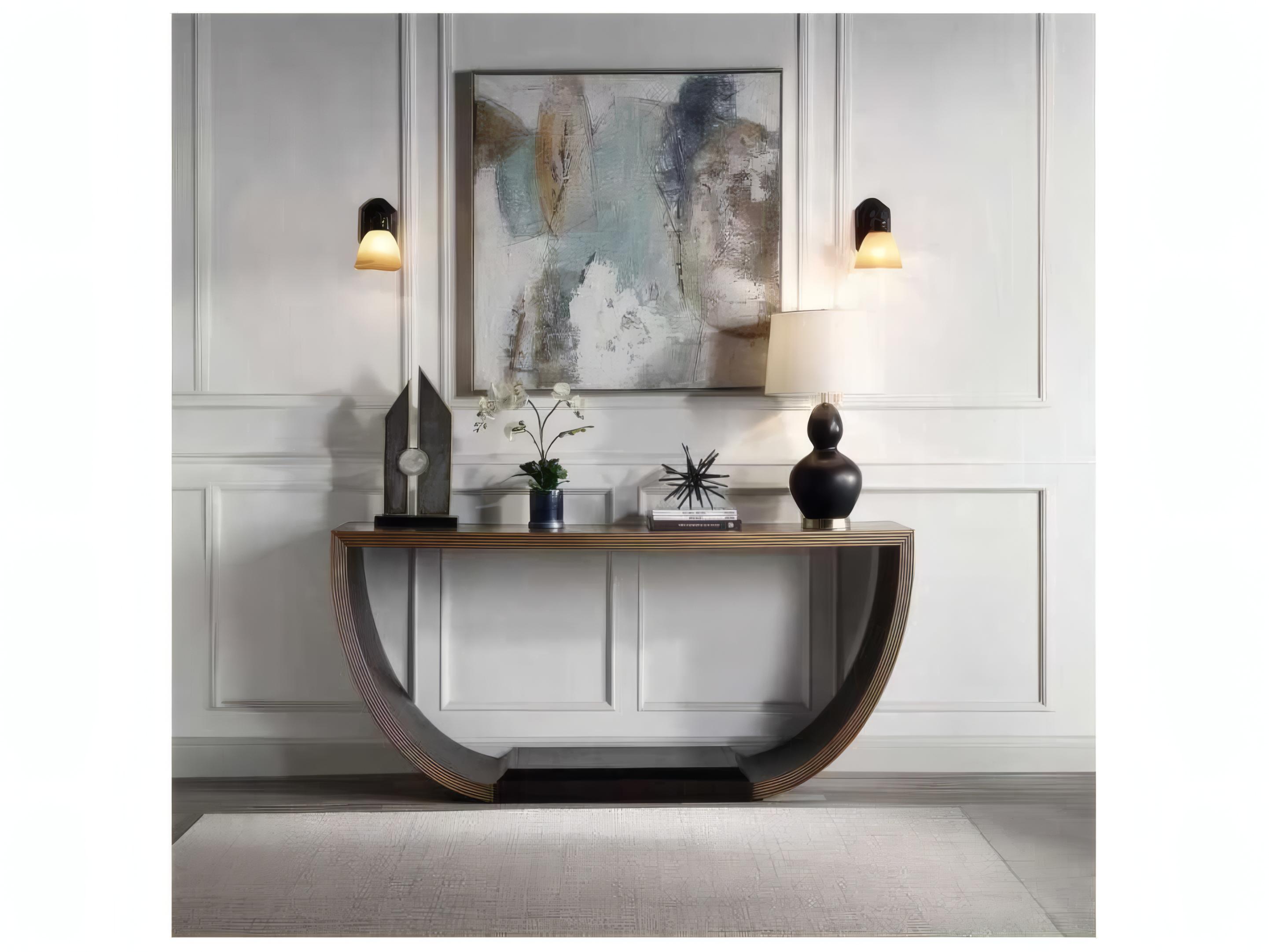 Acme Furniture Demilune Wood Black Gold Console Table