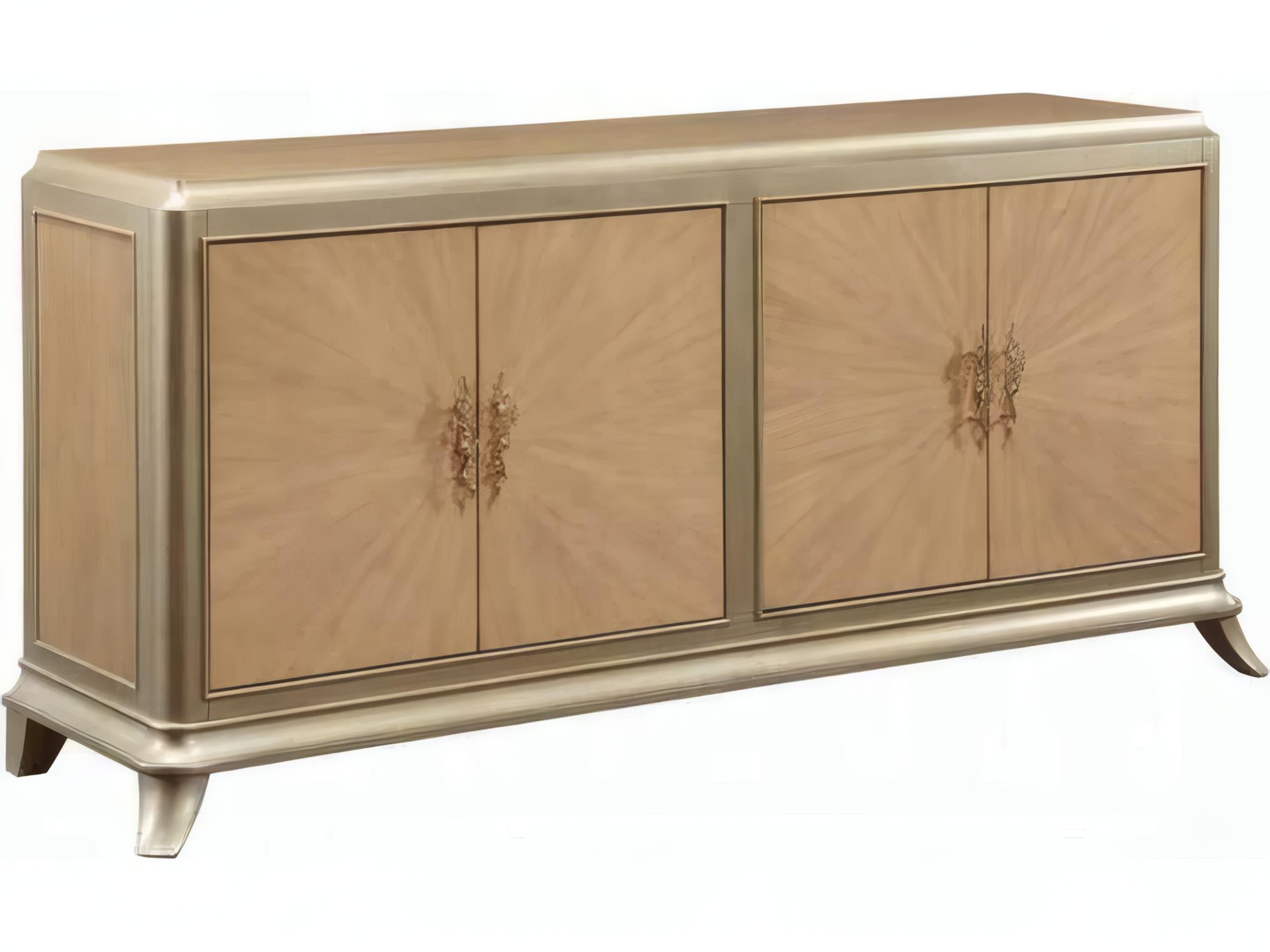 Acme Furniture 92" Poplar Wood Oak Sunburst Pattern Taupe Champagne Media Console