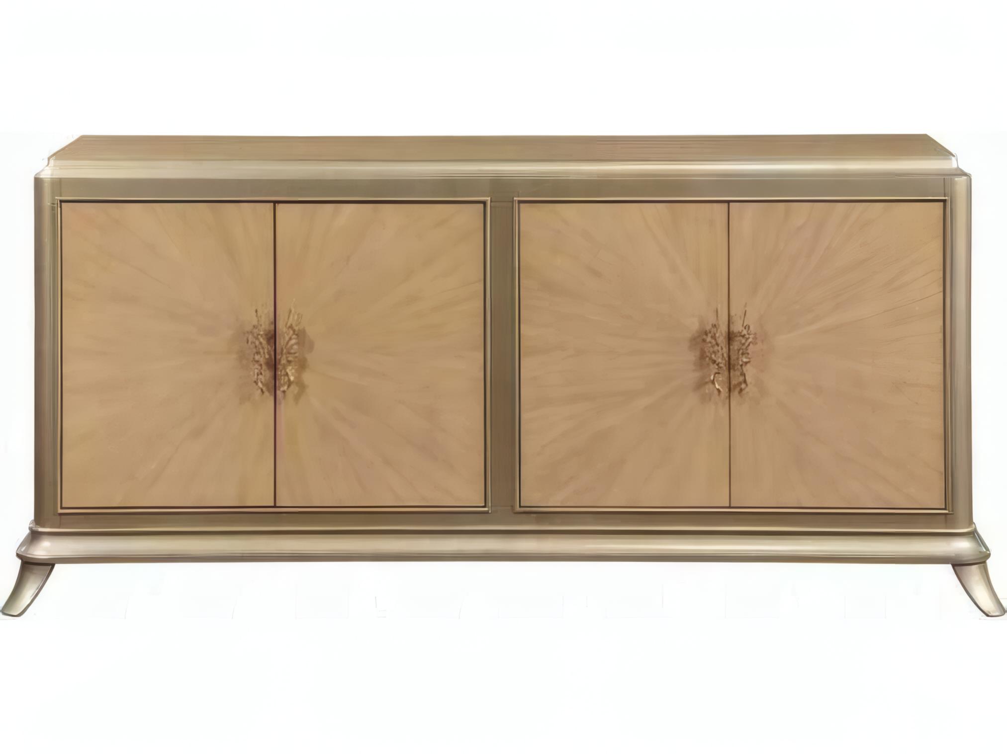 Acme Furniture 92" Poplar Wood Oak Sunburst Pattern Taupe Champagne Media Console