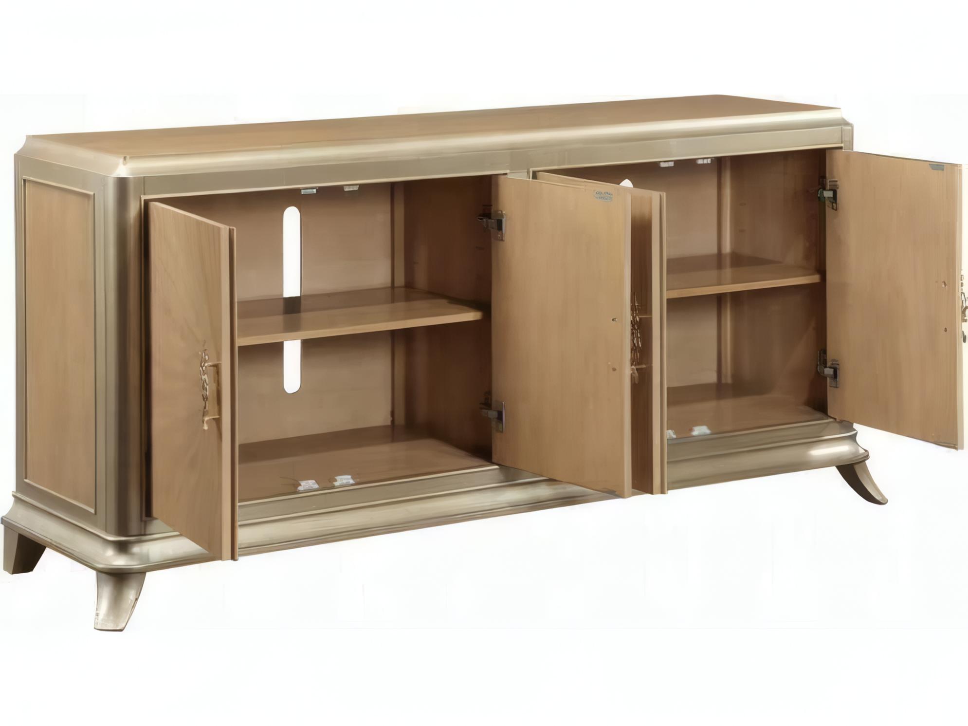 Acme Furniture 92" Poplar Wood Oak Sunburst Pattern Taupe Champagne Media Console