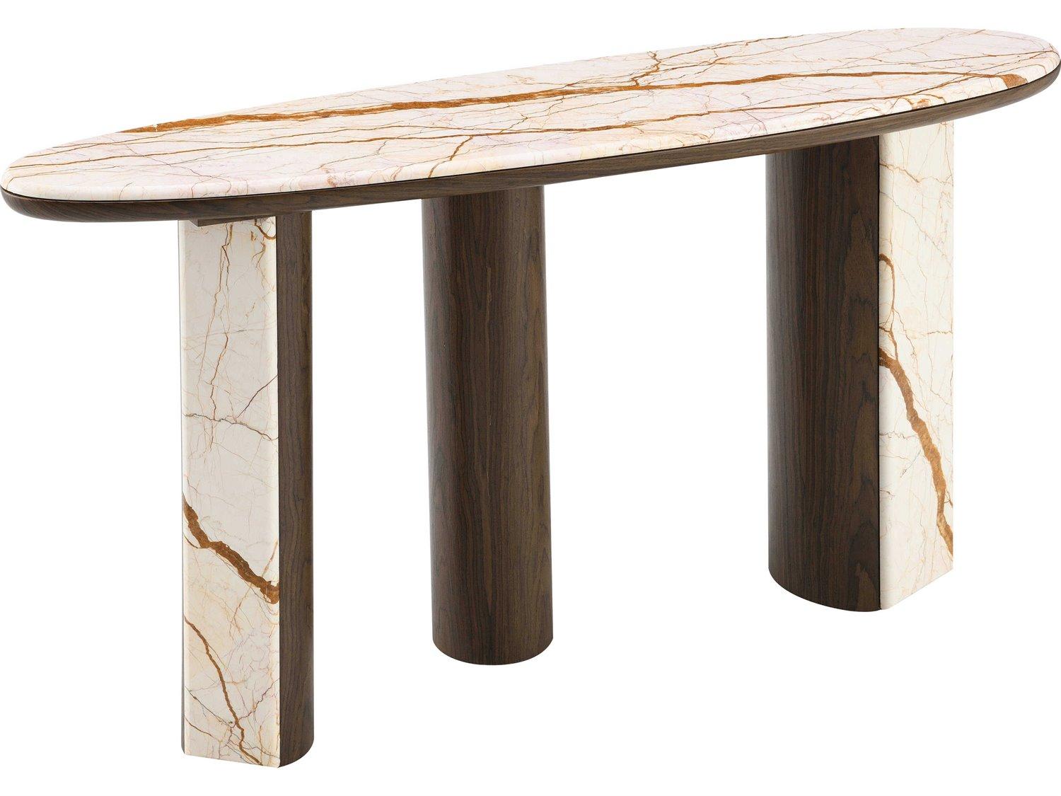 Acme Furniture Haidar Oval Natural Marble Brown Console Table