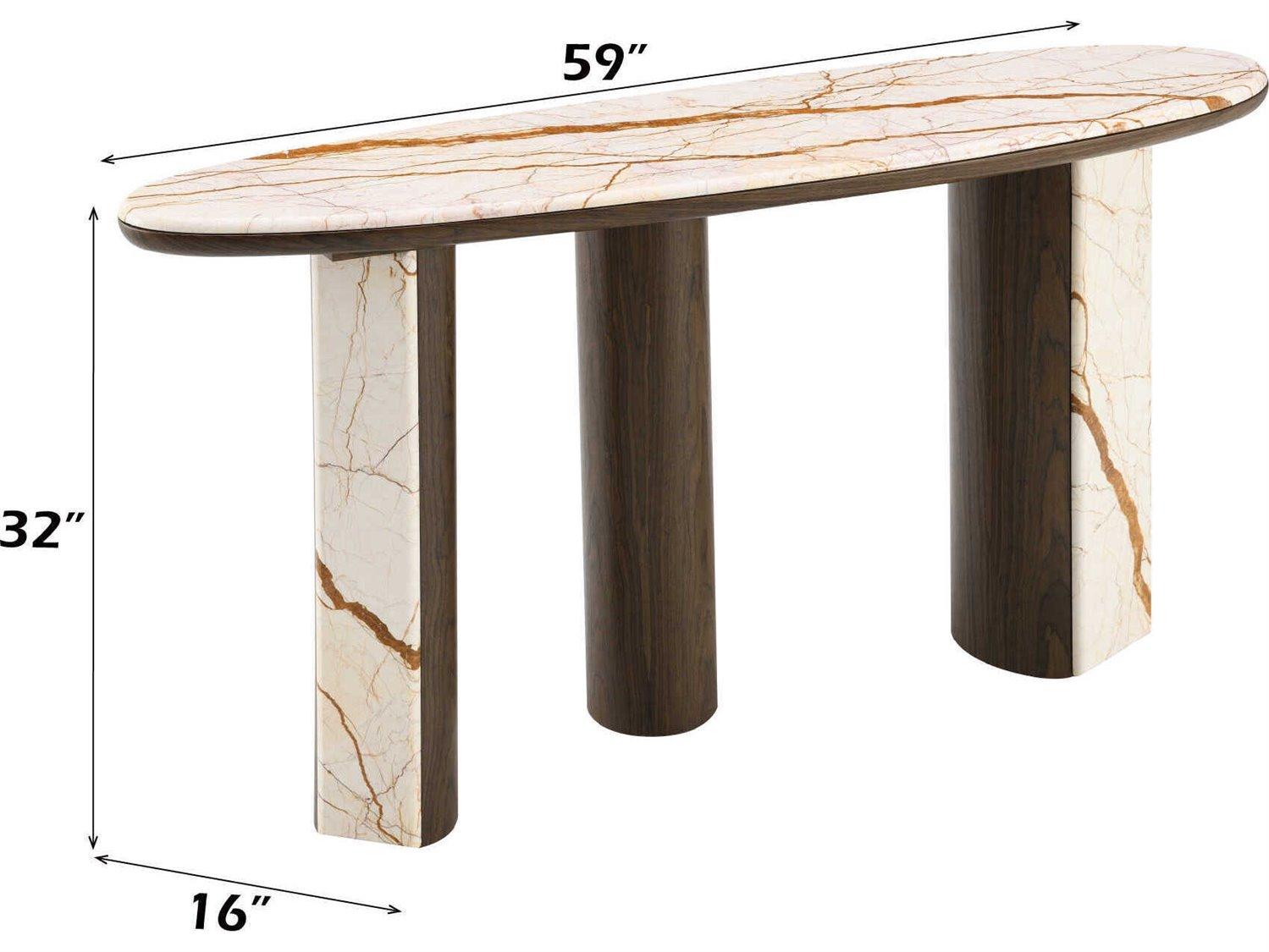Acme Furniture Haidar Oval Natural Marble Brown Console Table