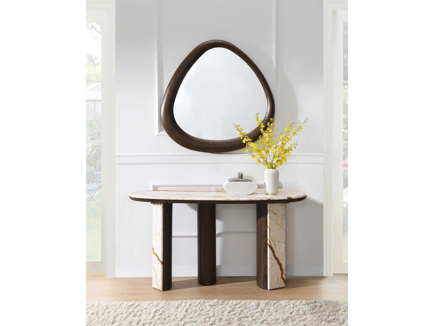 Acme Furniture Haidar Oval Natural Marble Brown Console Table