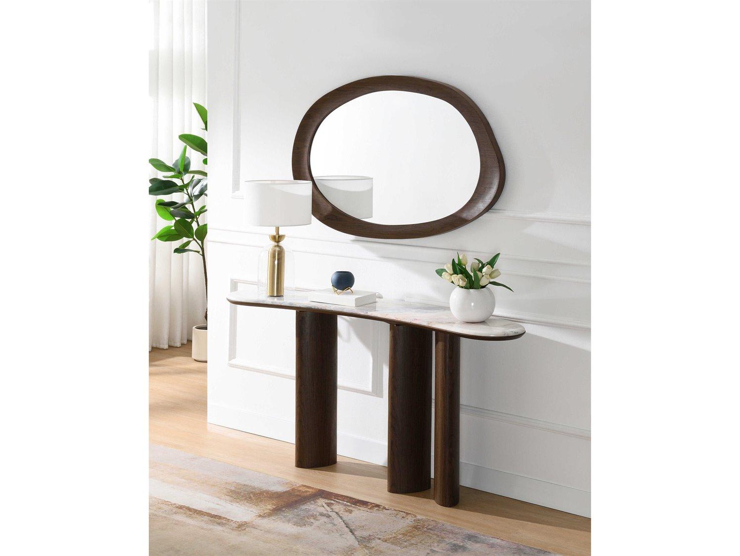 Acme Furniture Hanale Brown Oval Wall Mirror