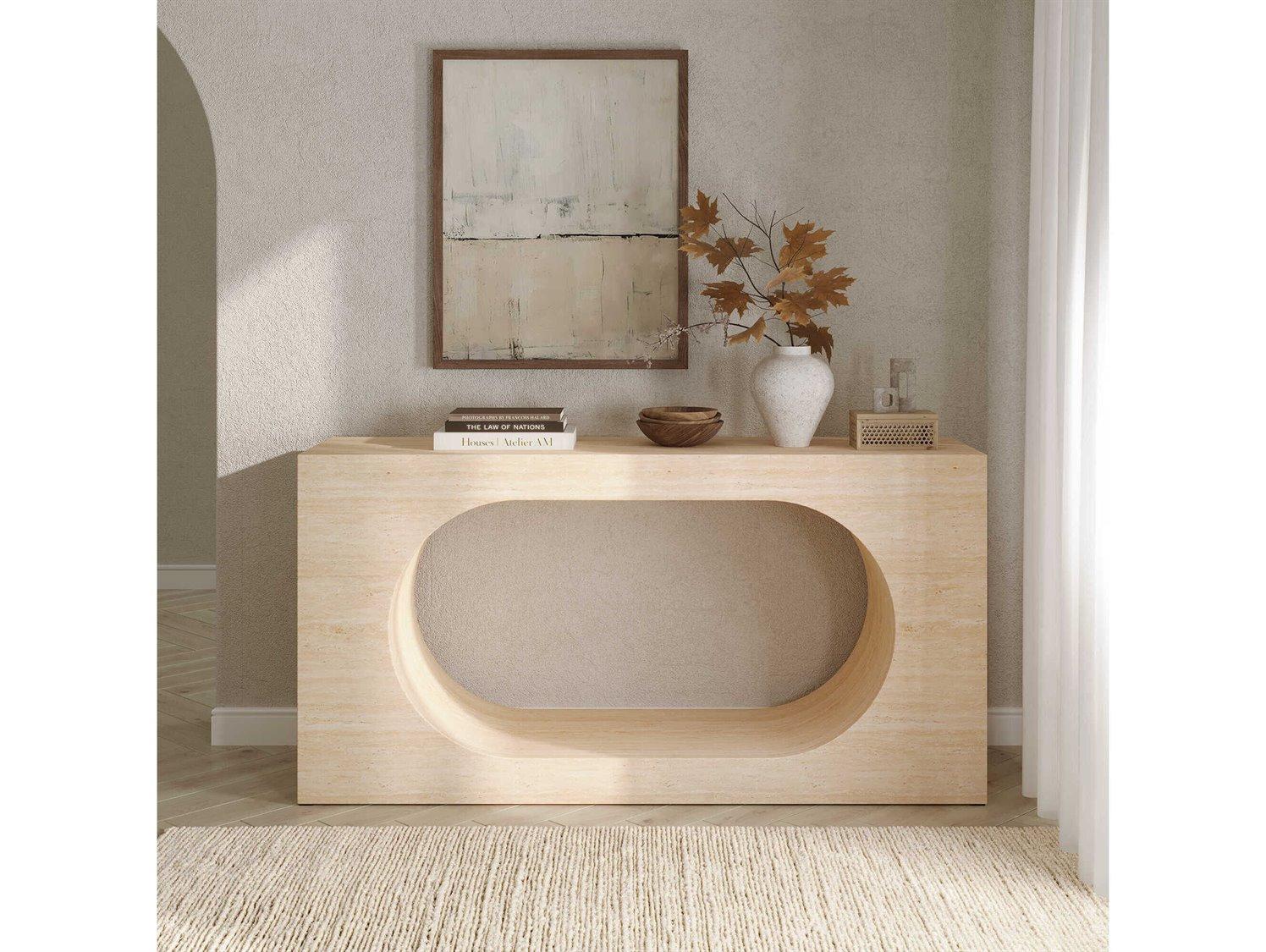 Acme Furniture Inca Rectangular Travertine Stone Console Table
