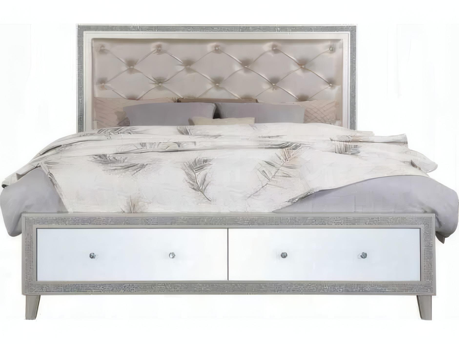 Acme Furniture Sliverfluff Synthetic Leather Champagne Poplar Wood Upholstered King Platform Bed