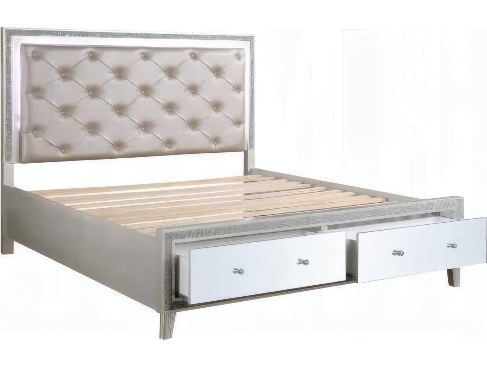 Acme Furniture Sliverfluff Synthetic Leather Champagne Poplar Wood Upholstered King Platform Bed