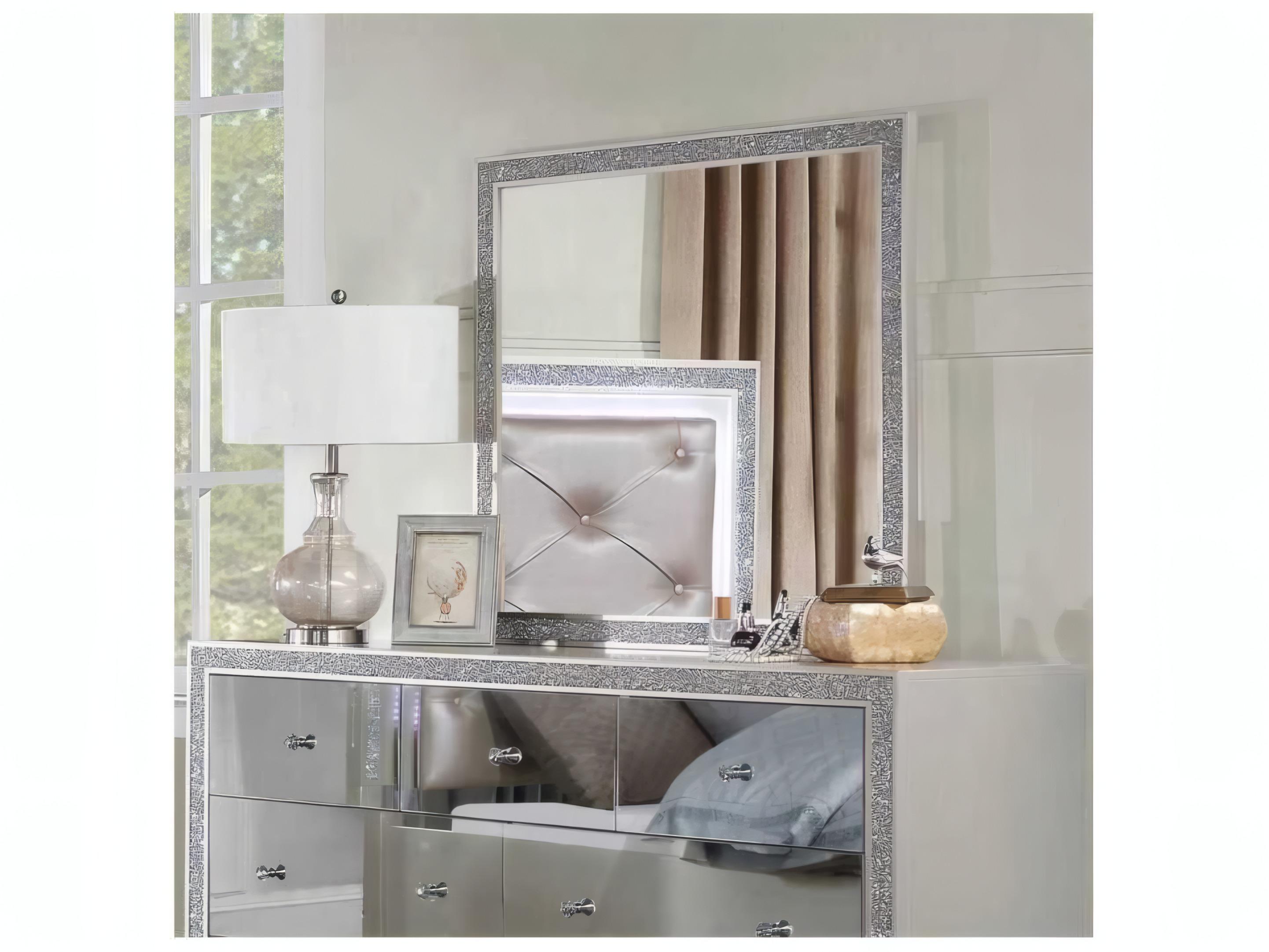 Acme Furniture Sliverfluff Mirrored Champagne Square Wall Mirror