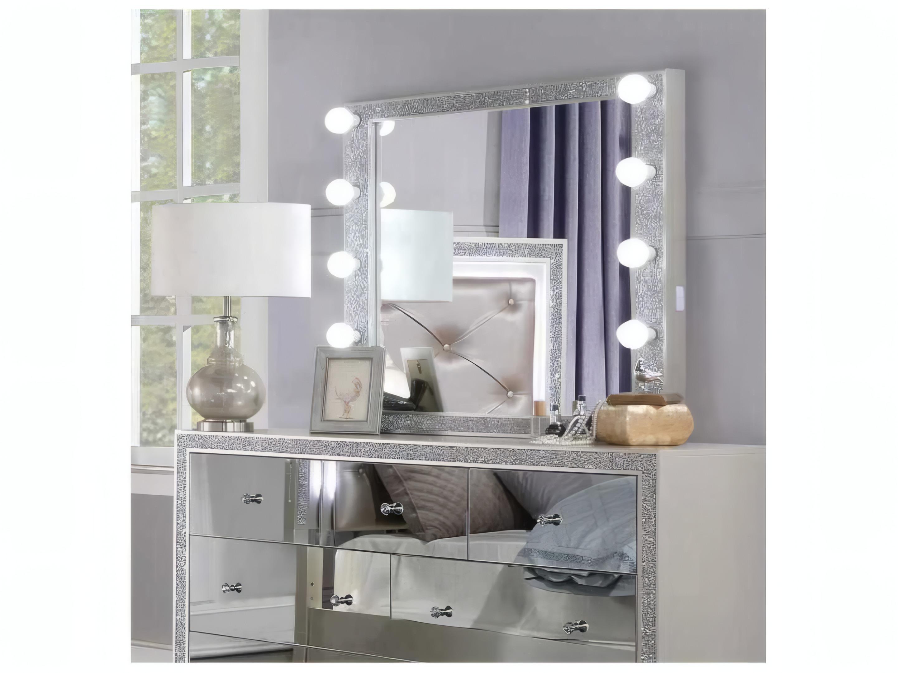 Acme Furniture Sliverfluff Mirrored Champagne Rectangular Dresser Mirror