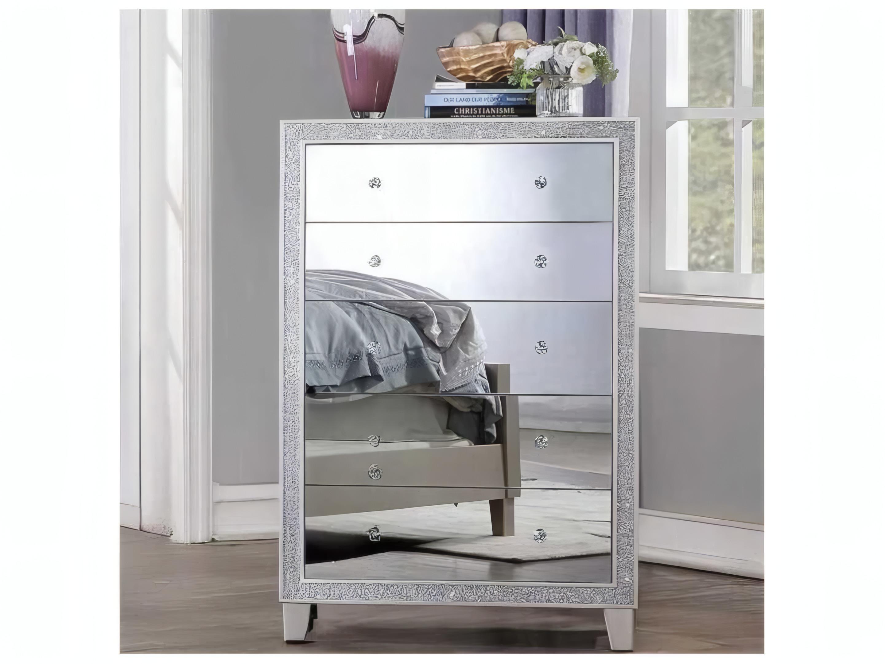 Acme Furniture Sliverfluff Mirrored Champagne Poplar Wood Accent Chest