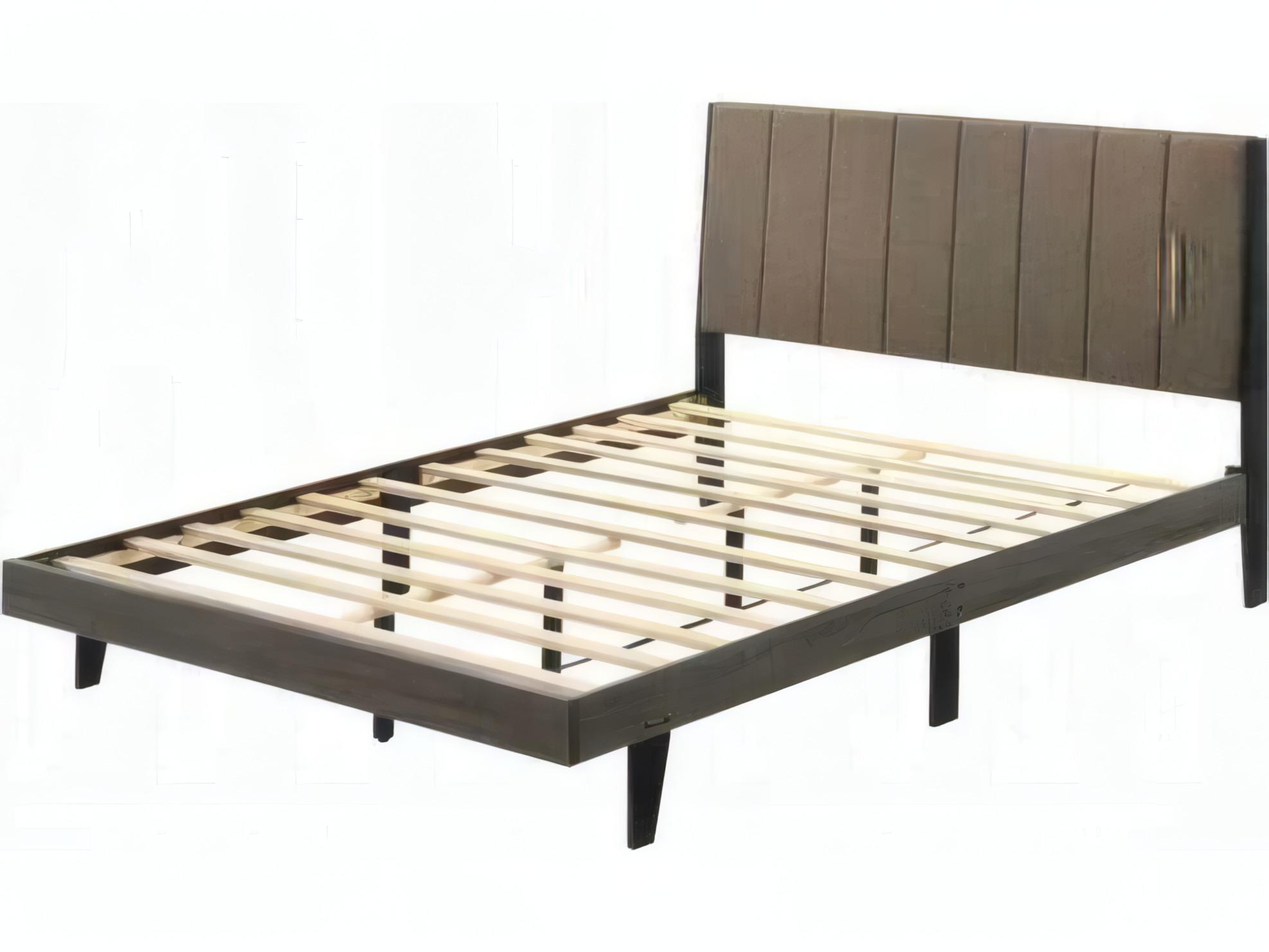 Acme Furniture Valdemar Brown Fabric Weathered Gray Rubberwood Upholstered Queen Platform Bed