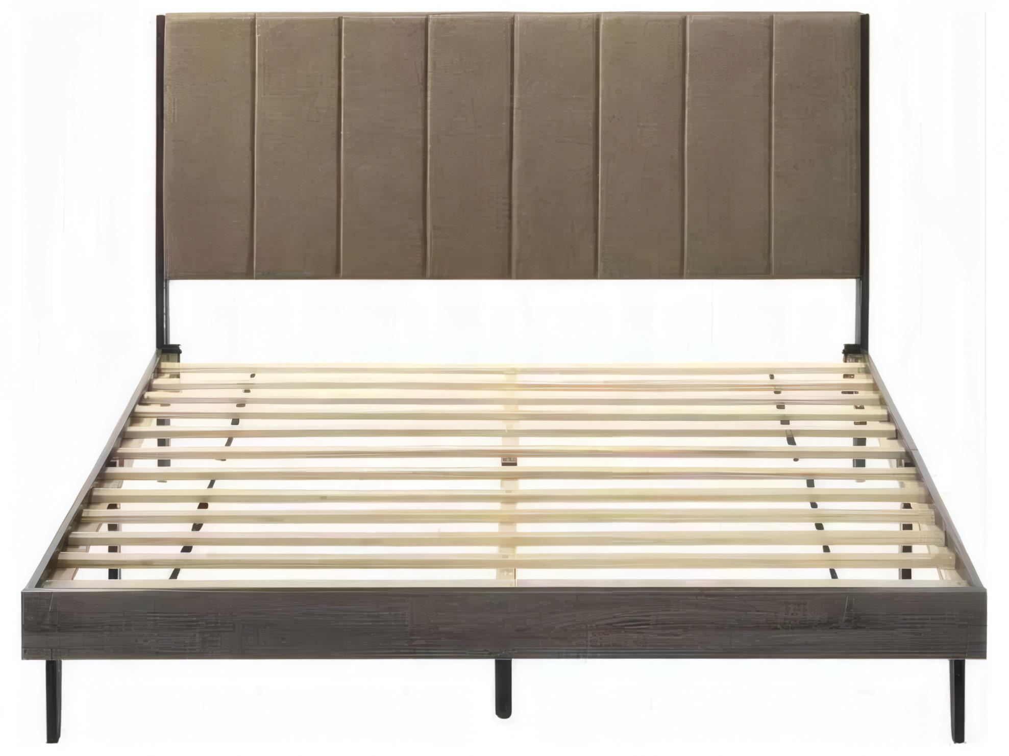 Acme Furniture Valdemar Brown Fabric Weathered Gray Rubberwood Upholstered Queen Platform Bed