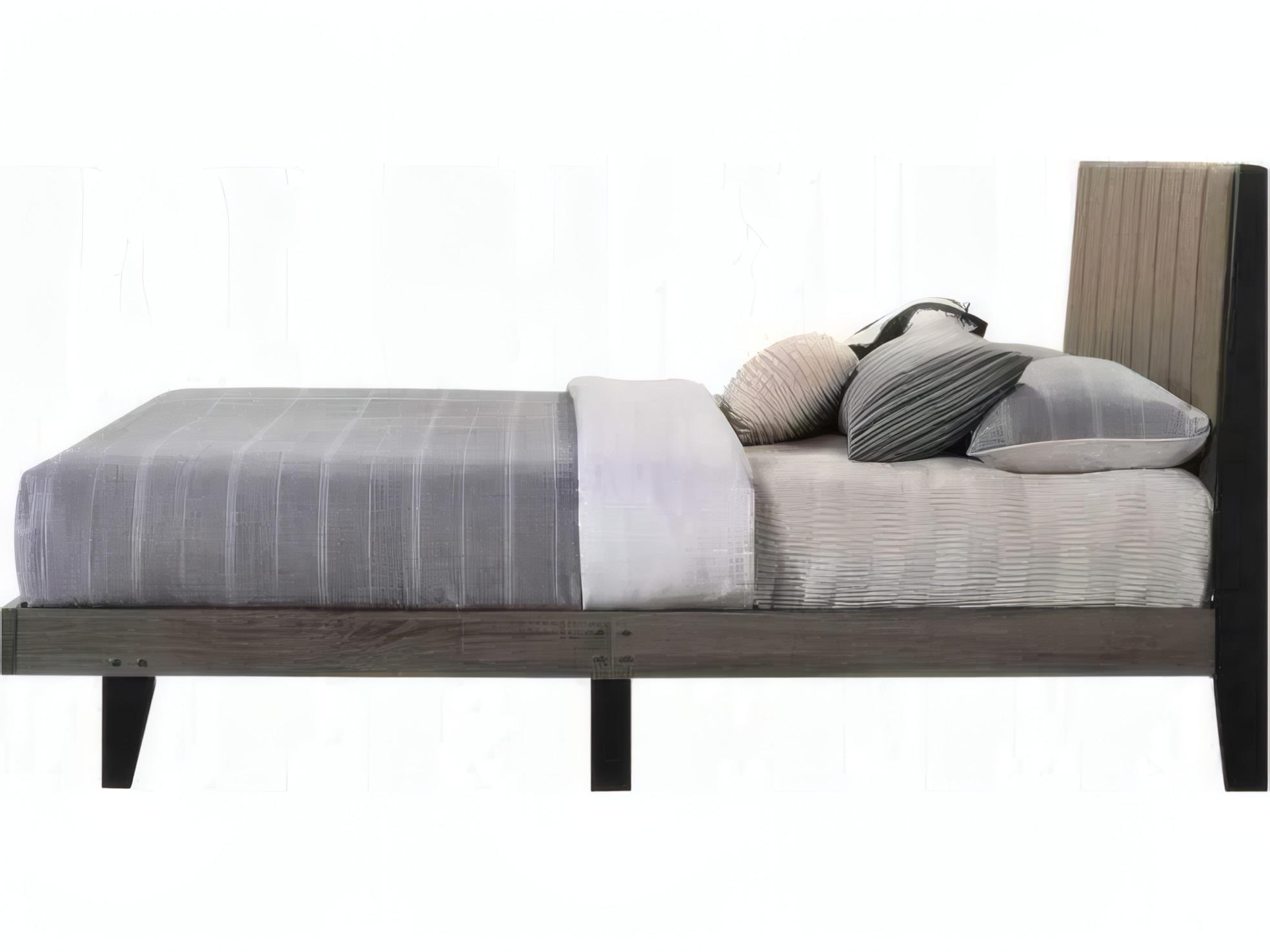 Acme Furniture Valdemar Brown Fabric Weathered Gray Rubberwood Upholstered Queen Platform Bed