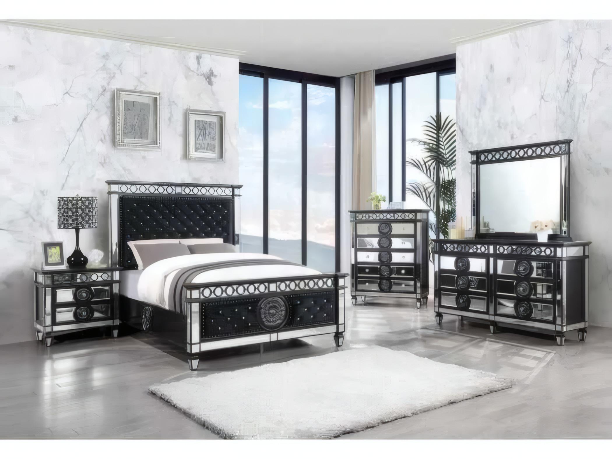 Acme Furniture Varian Mirrored Black Silver Rectangular Dresser Mirror