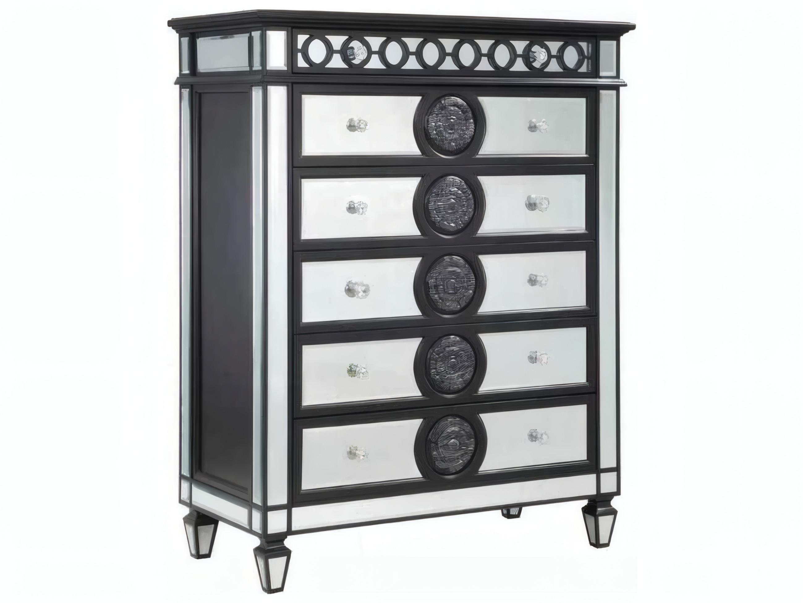 Acme Furniture Varian Mirrored Black Silver Pine Wood Accent Chest