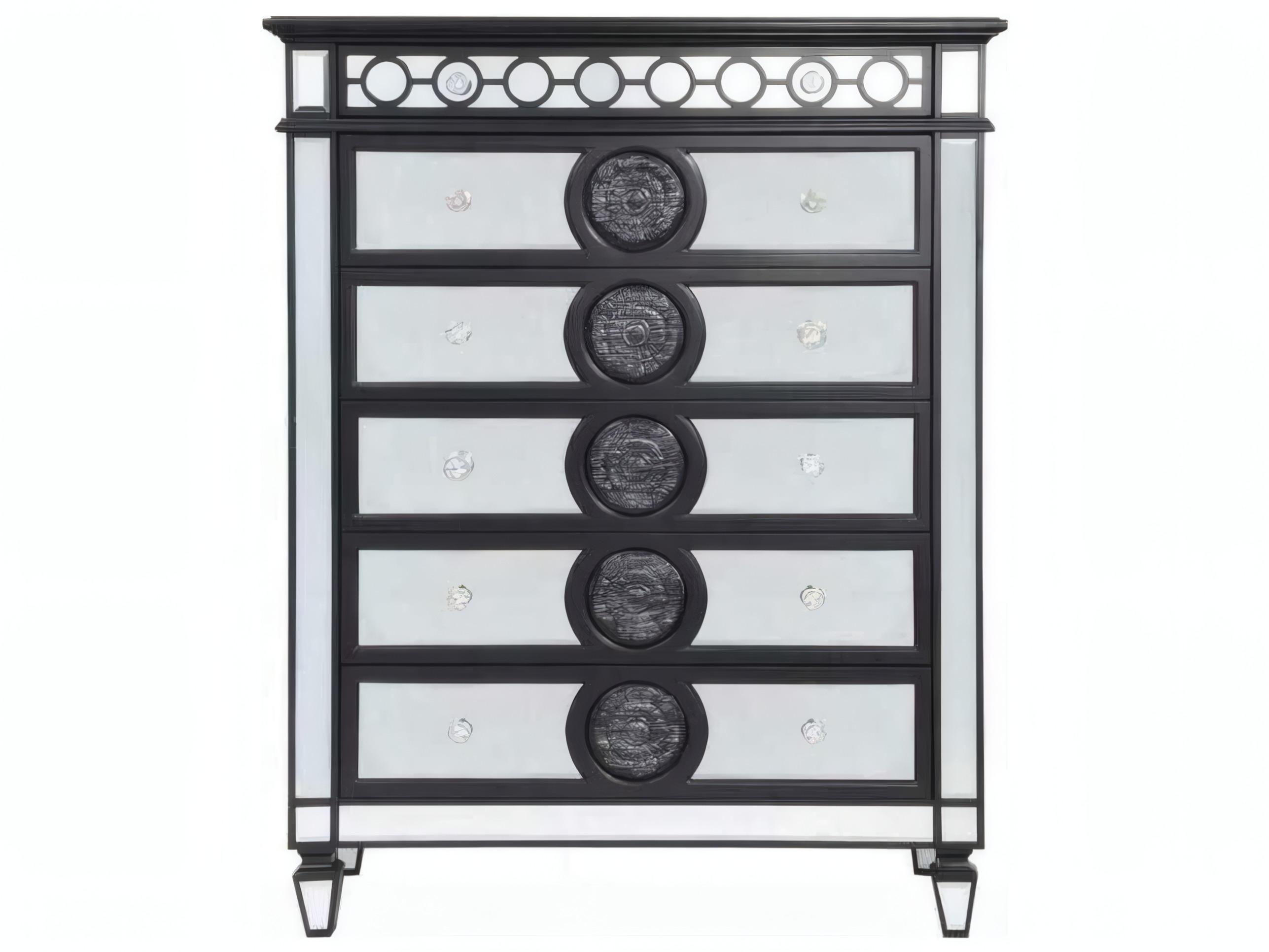 Acme Furniture Varian Mirrored Black Silver Pine Wood Accent Chest