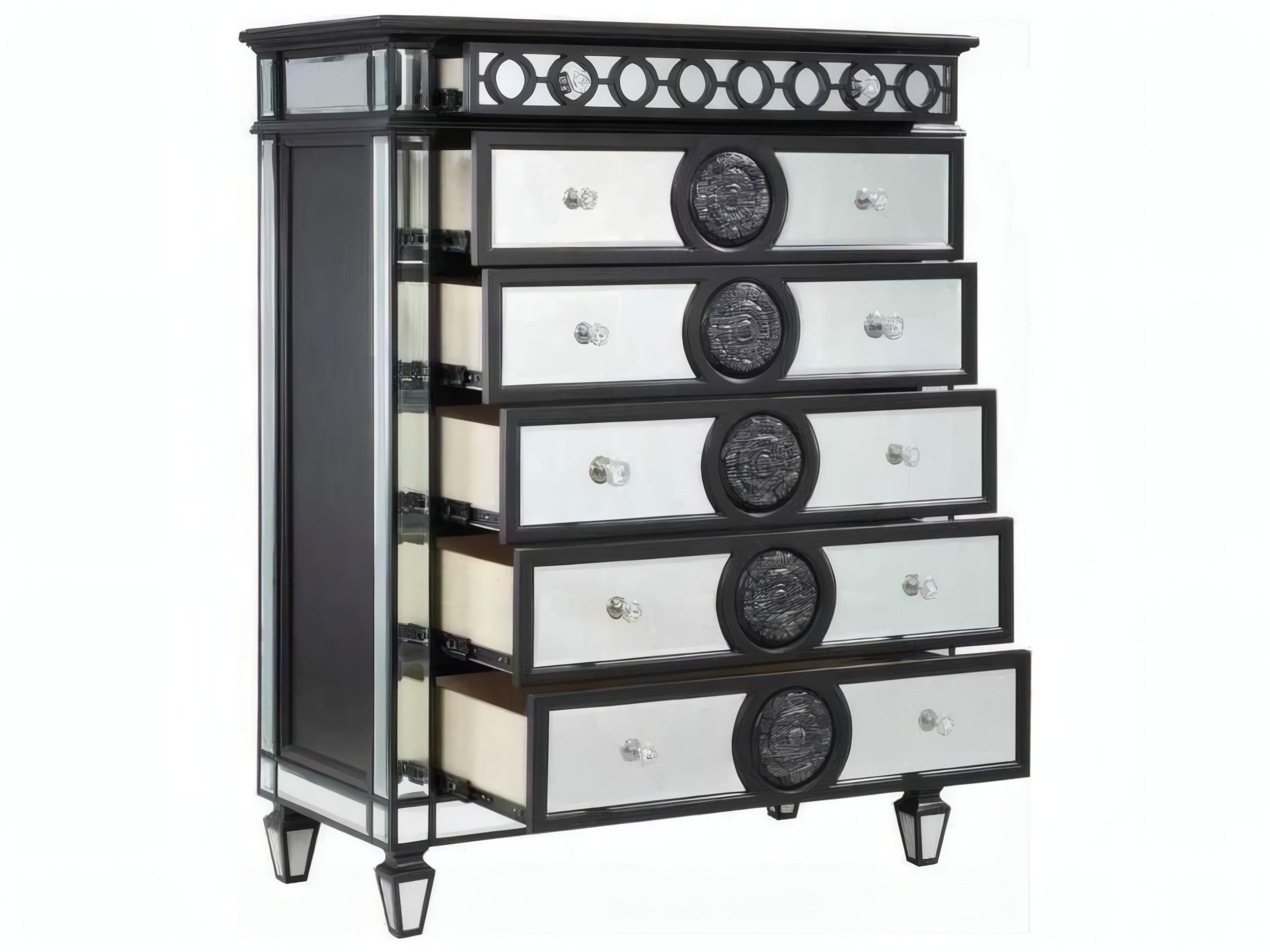 Acme Furniture Varian Mirrored Black Silver Pine Wood Accent Chest