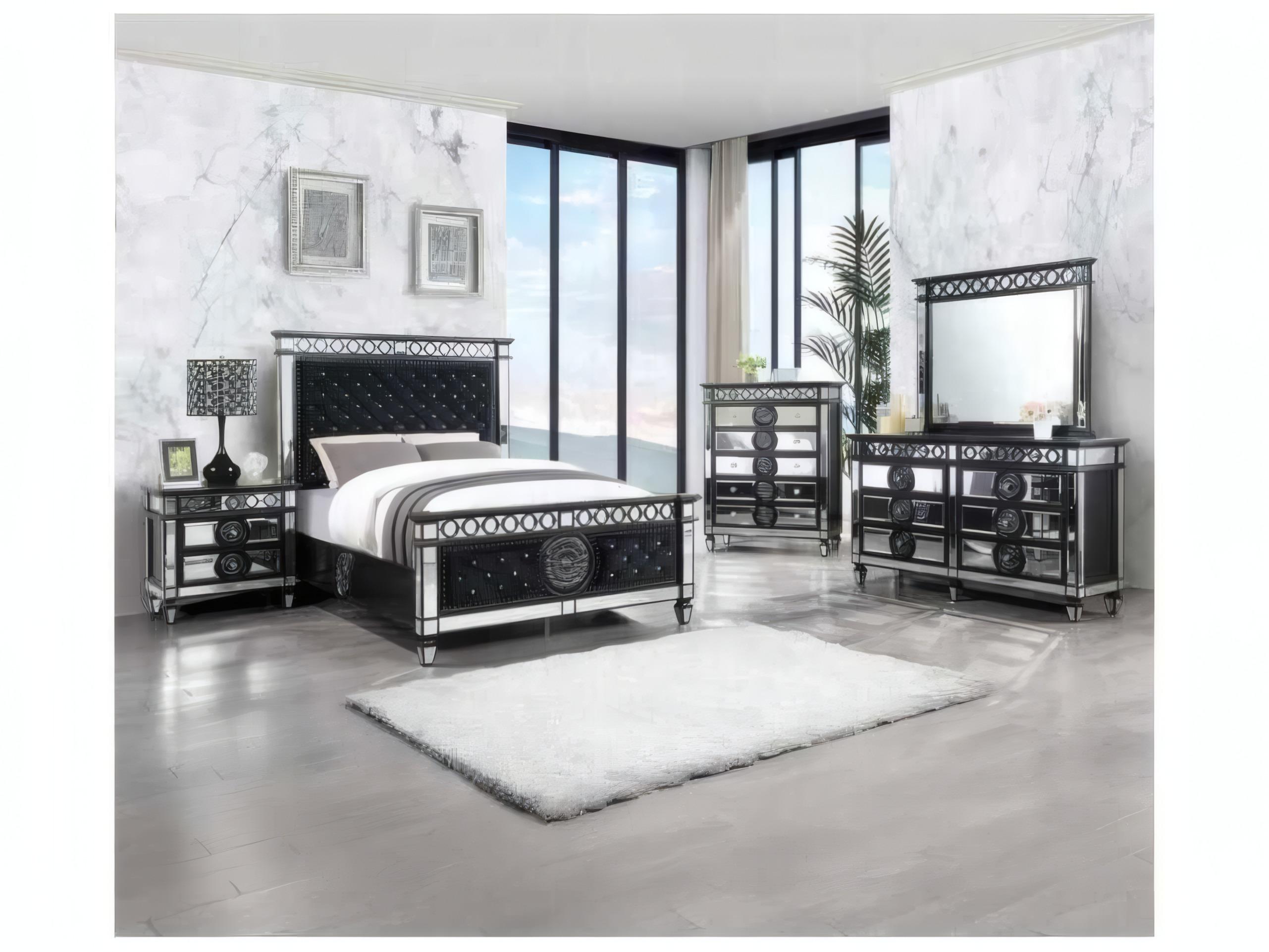 Acme Furniture Varian Mirrored Black Silver Pine Wood Accent Chest