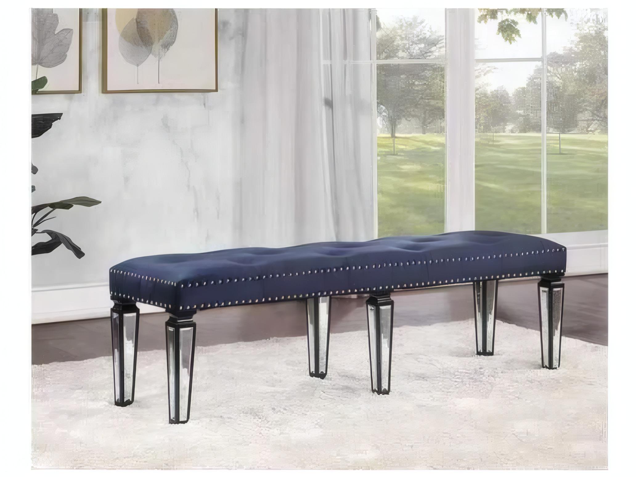 Acme Furniture Varian Blue Velvet Upholstered Accent Bench