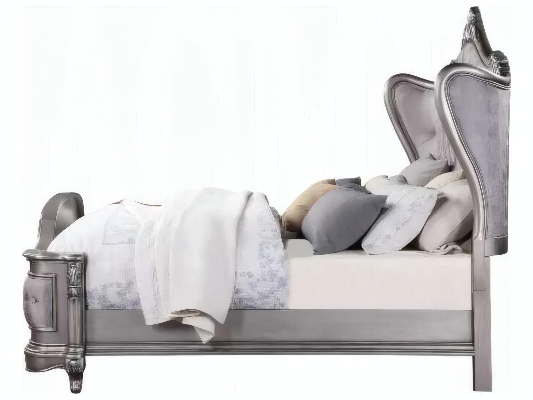 Acme Furniture Ariadne Velvet Antique Platinum Silver Birch Wood Upholstered Queen Panel Bed