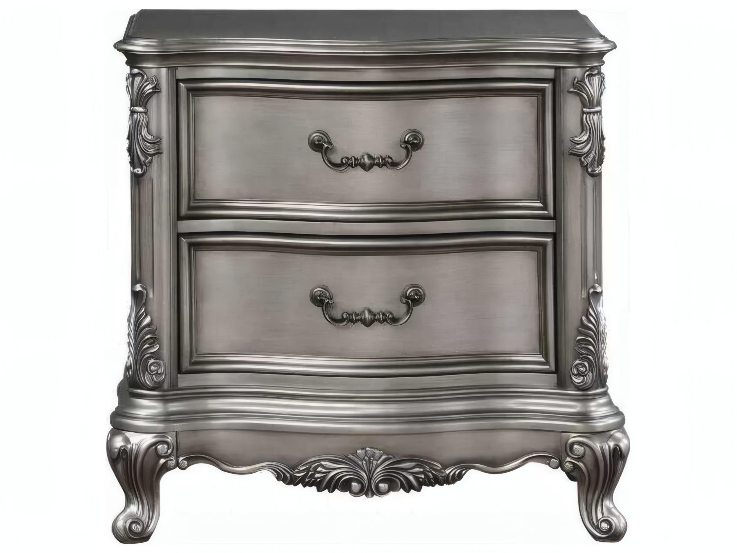 Acme Furniture Ariadne 2-Drawers Silver Poplar Wood Nightstand